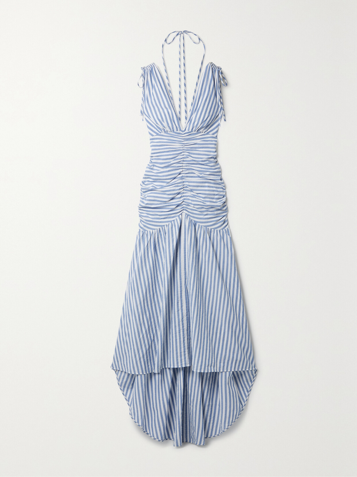 Veronica Beard - Perrin Ruched Striped Cotton-blend Cloqué Maxi Dress - Blue