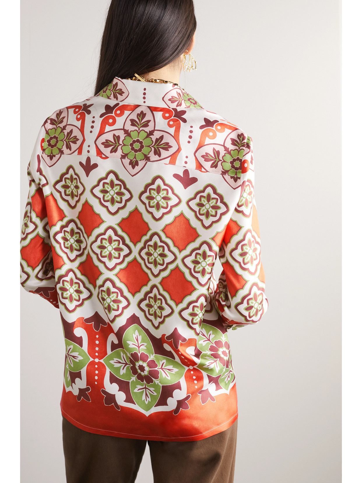 La Doublej Printed Silk-twill Shirt In Orange