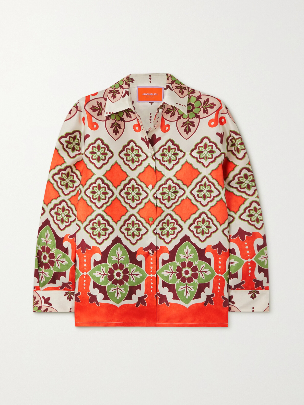 La DoubleJ - Printed Silk-twill Shirt - Orange