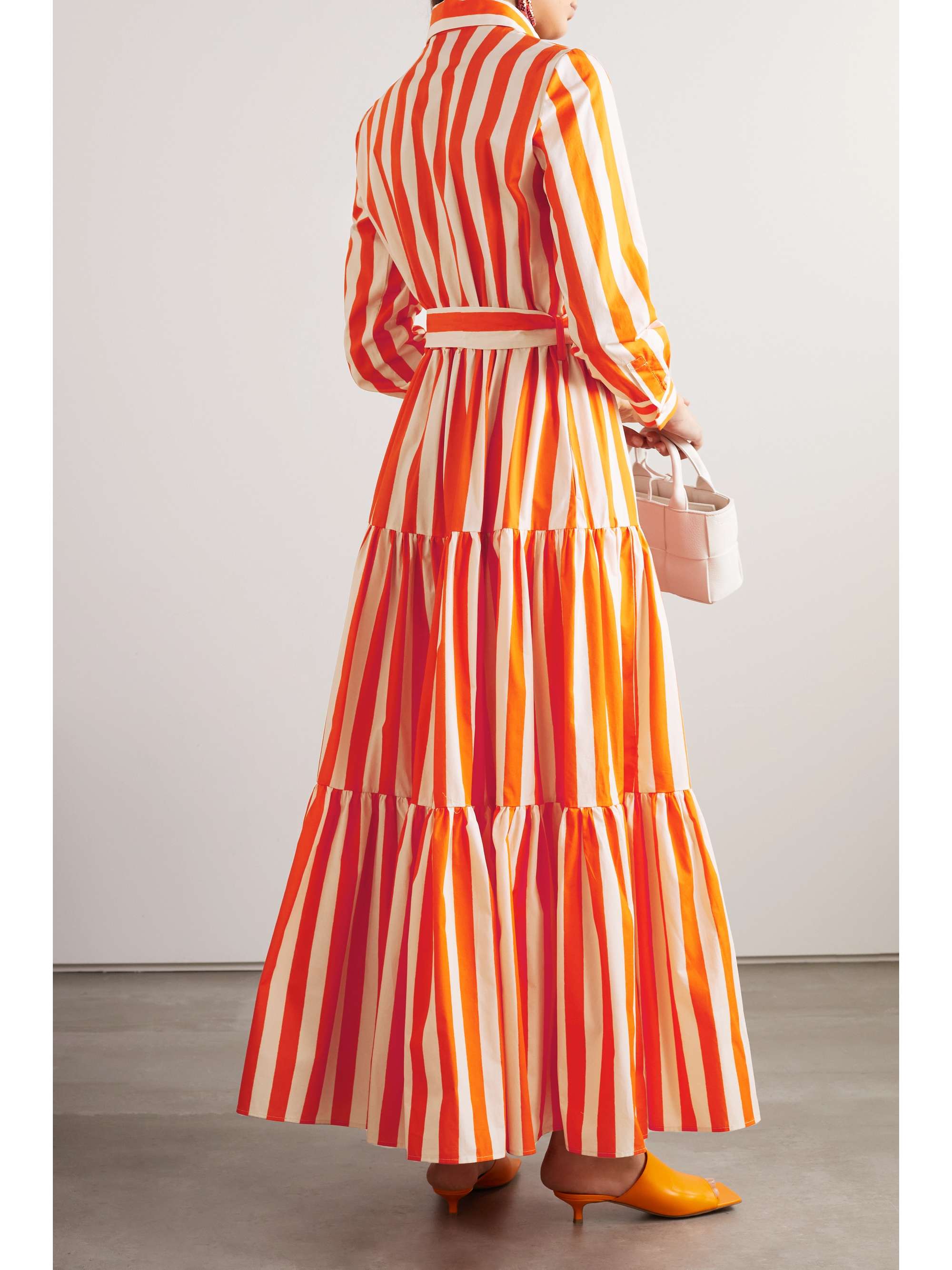 LA DOUBLEJ Bellini tiered striped cotton-poplin maxi shirt dress