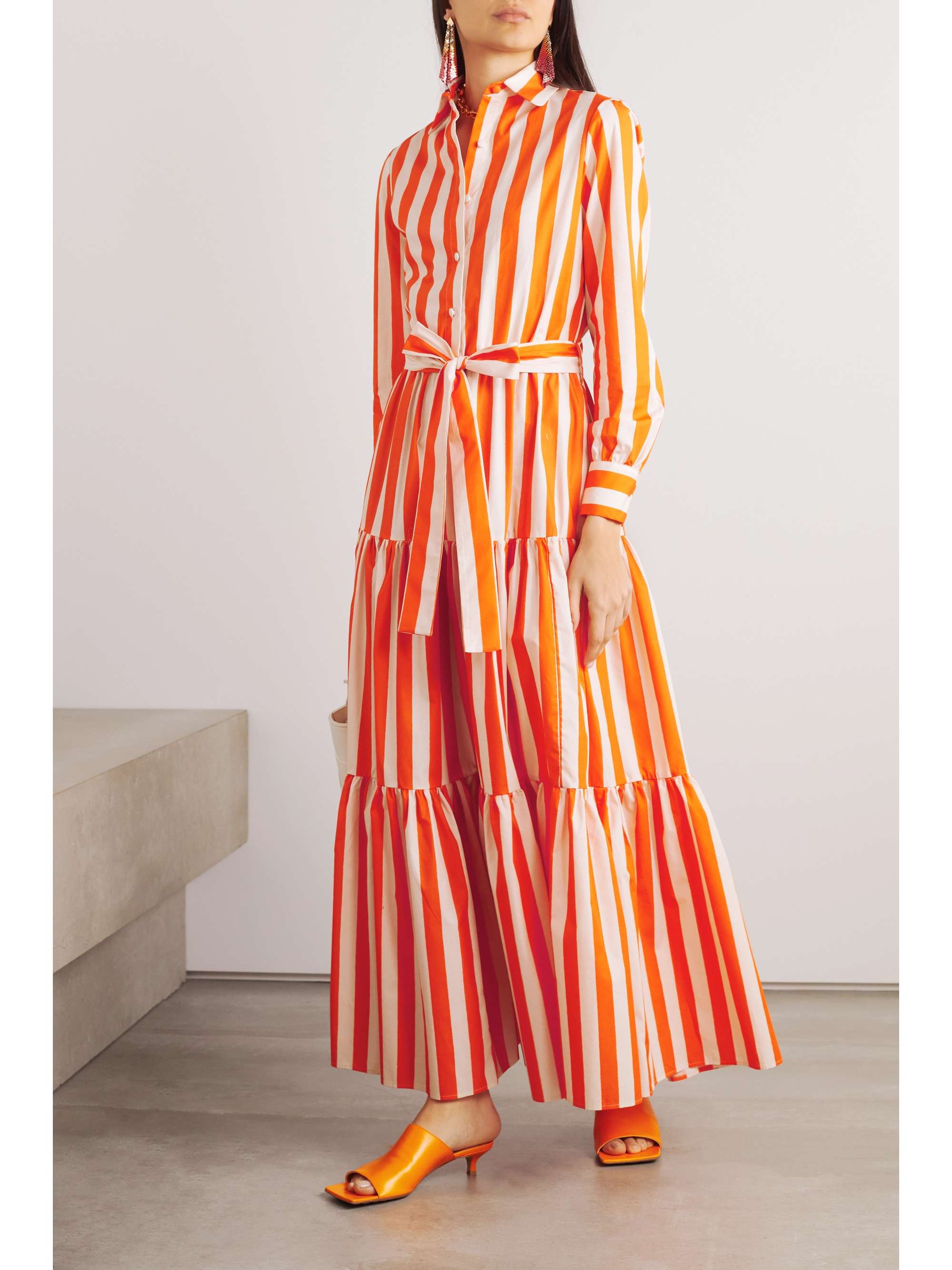 LA DOUBLEJ Bellini tiered striped cotton-poplin maxi shirt dress