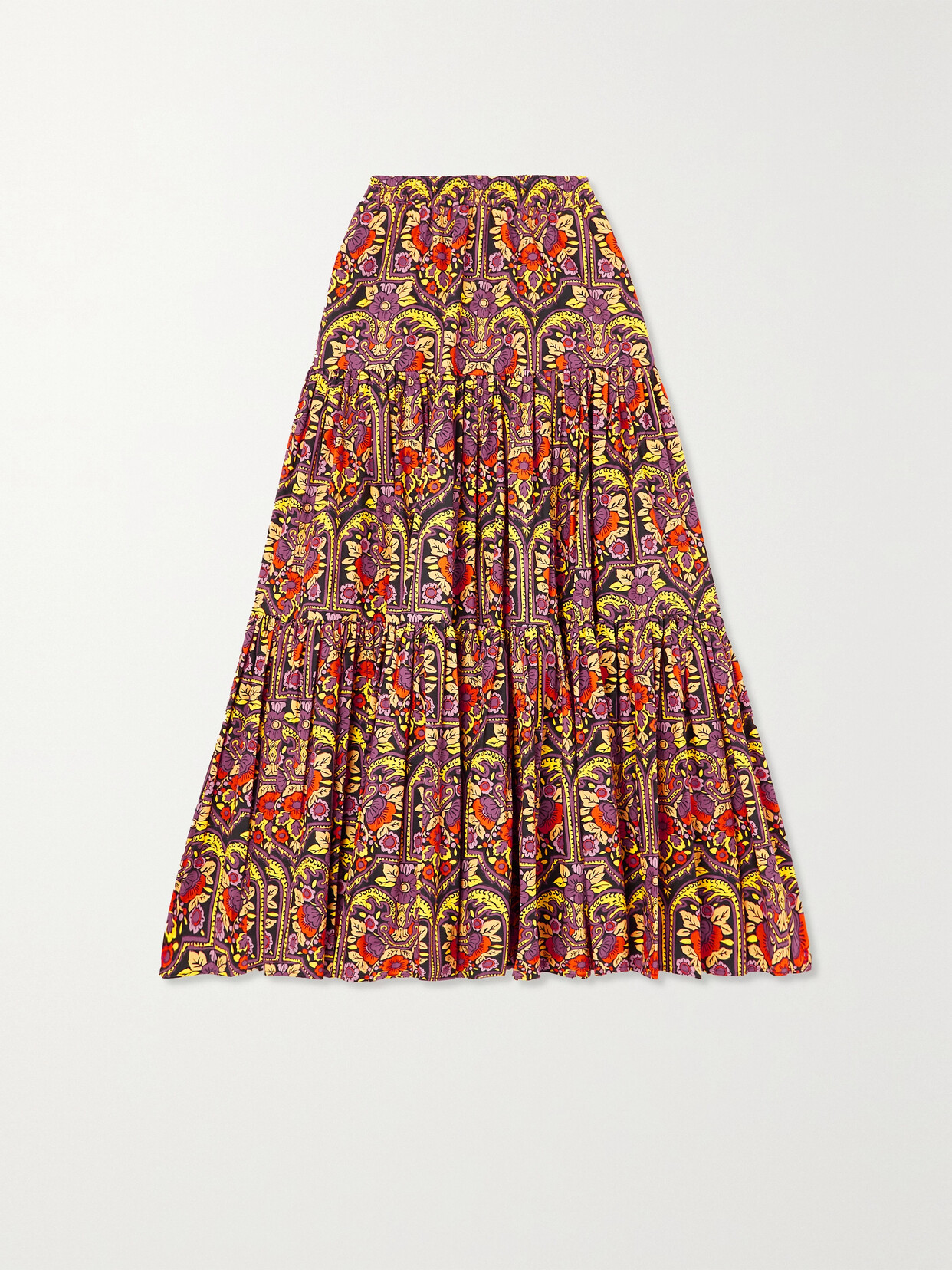 La DoubleJ - Tiered Printed Cotton-poplin Maxi Skirt - Orange