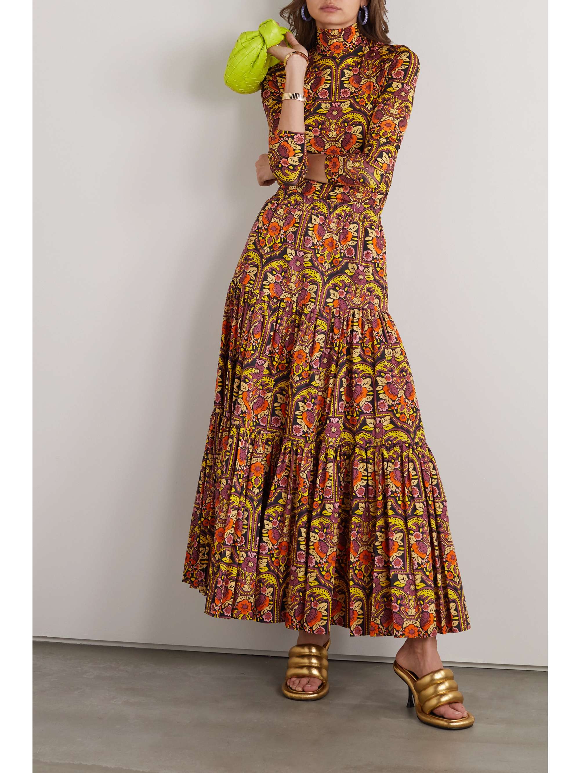 LA DOUBLEJ Tiered printed cotton-poplin maxi skirt