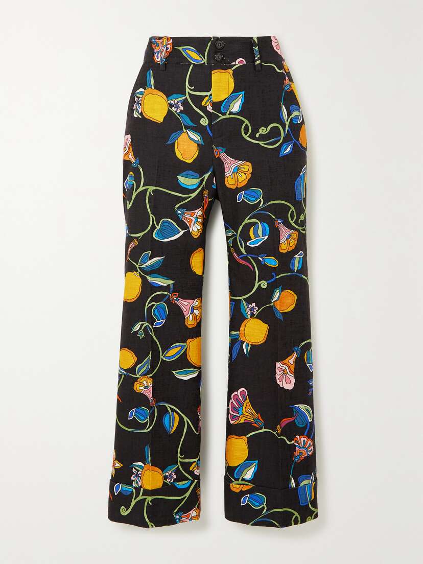 La DoubleJ Hendrix Cropped Printed Cotton-bouclé Straight-leg Pants - xx large