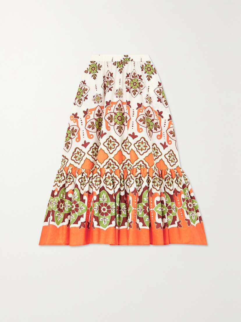 La DoubleJ Tiered Printed Cotton-poplin Midi Skirt - x large