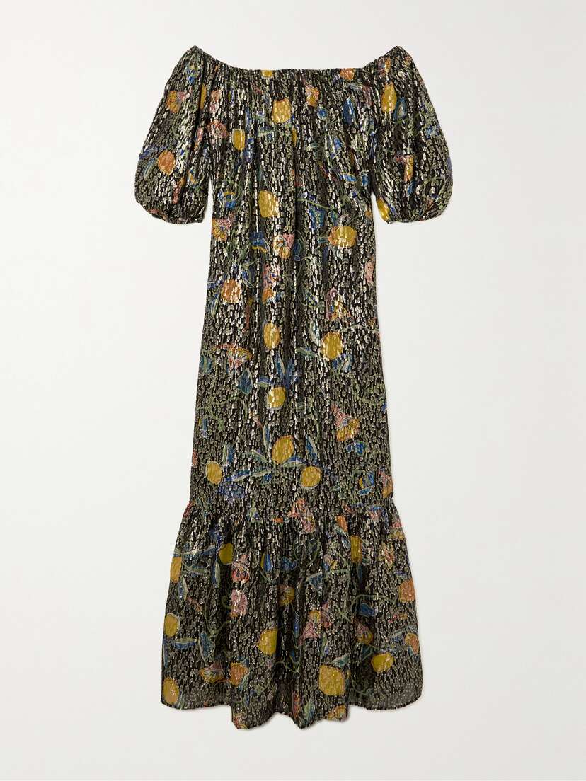 La DoubleJ Sta-da-dio! Metallic Printed Fil Coupé Silk-blend Maxi Dress