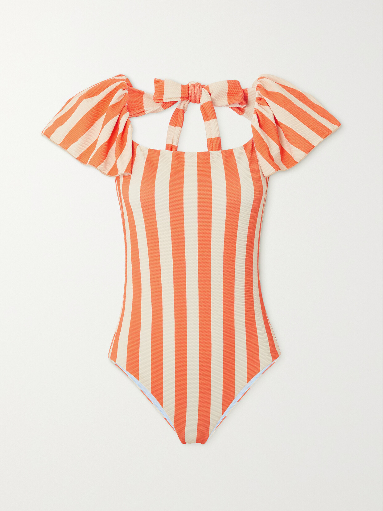 La DoubleJ - Scarlett Ruffled Striped Stretch-piqué Swimsuit - Orange