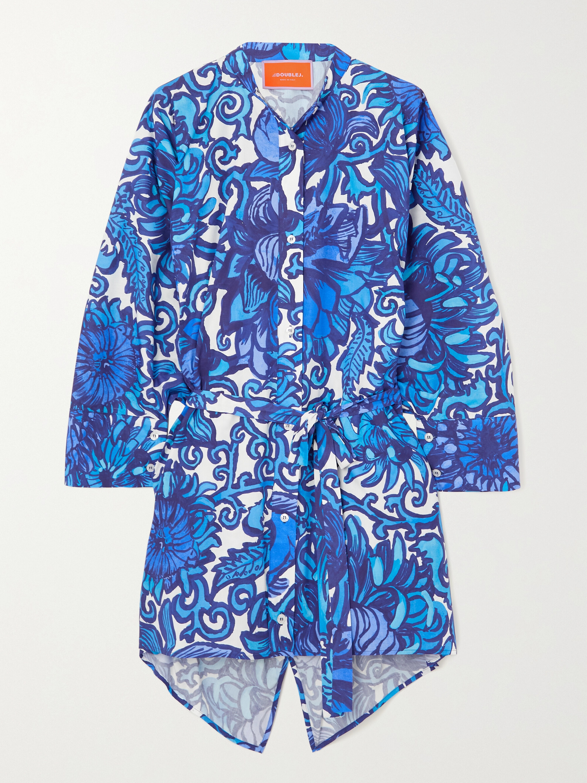 La DoubleJ Belted floral-print cotton-poplin mini shirt dress