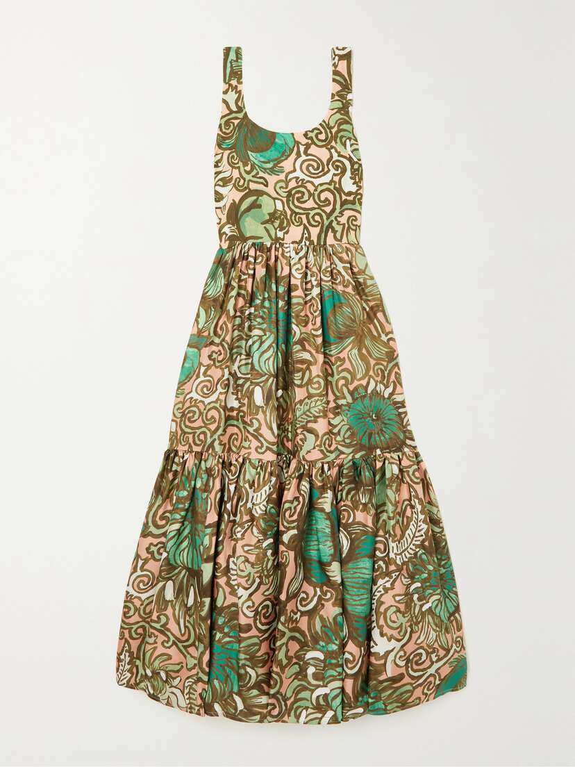 La DoubleJ Capri Tiered Printed Silk-blend Twill Midi Dress - xx large
