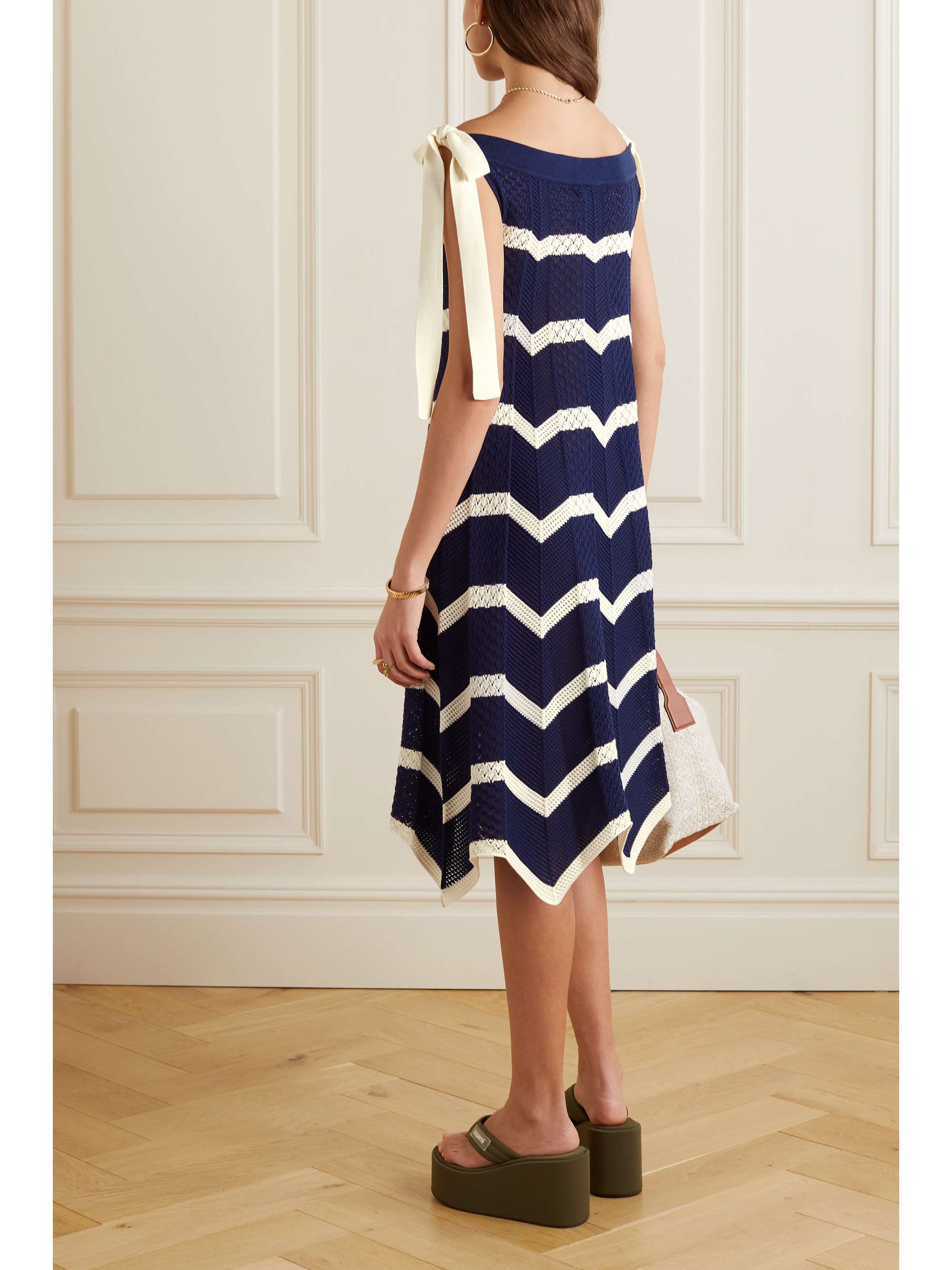 LA DOUBLEJ Striped crocheted cotton mini dress