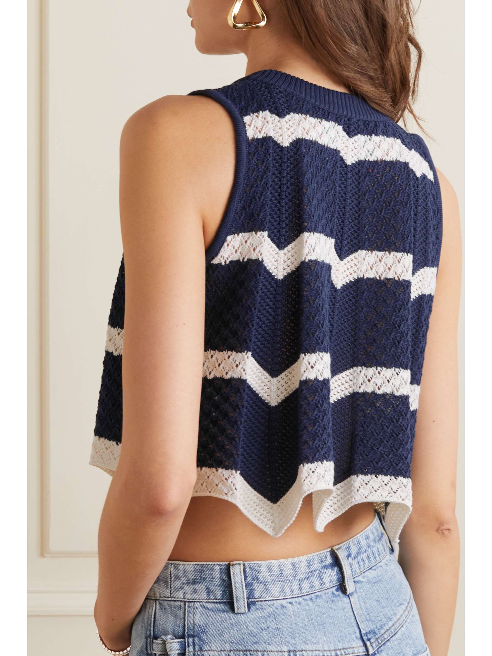 LA DOUBLEJ Cropped striped crocheted cotton top