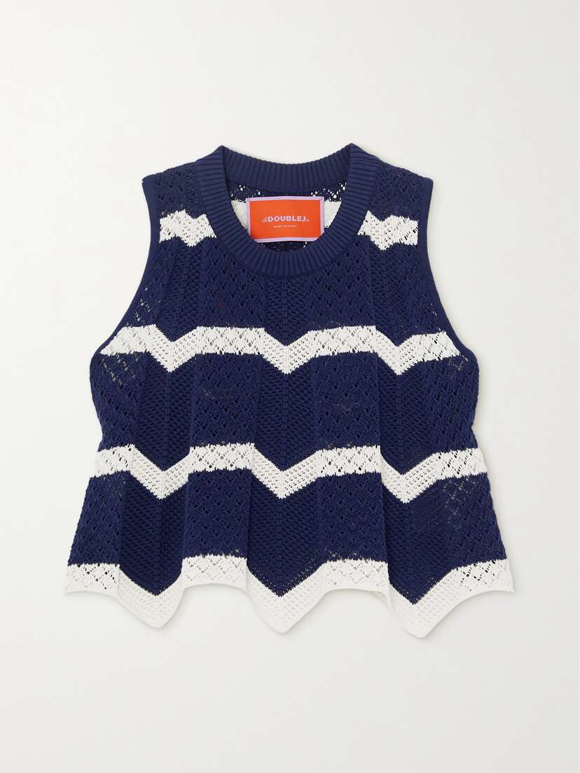 La DoubleJ Cropped Striped Crocheted Cotton Top