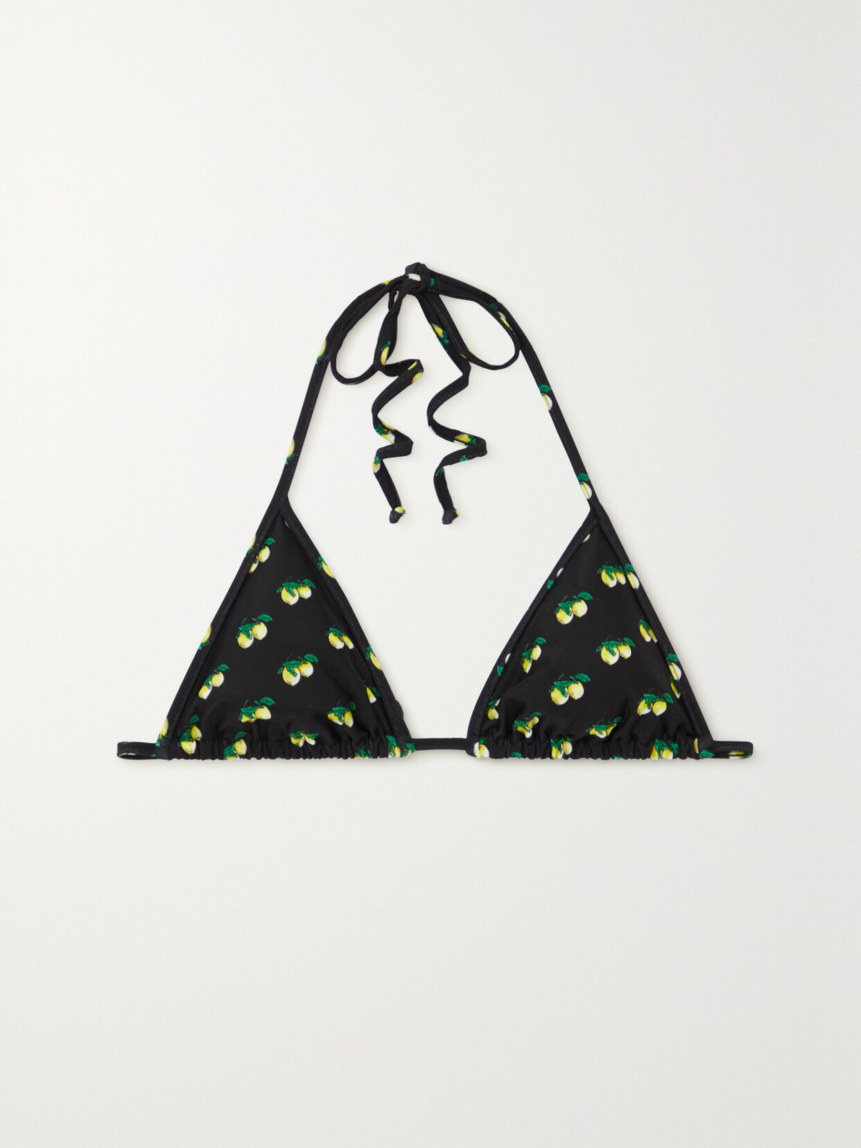 La DoubleJ Printed Triangle Halterneck Bikini Top - Black