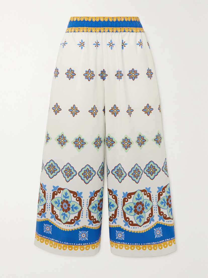 La DoubleJ Printed Cropped Cotton-poplin Wide-leg Pants
