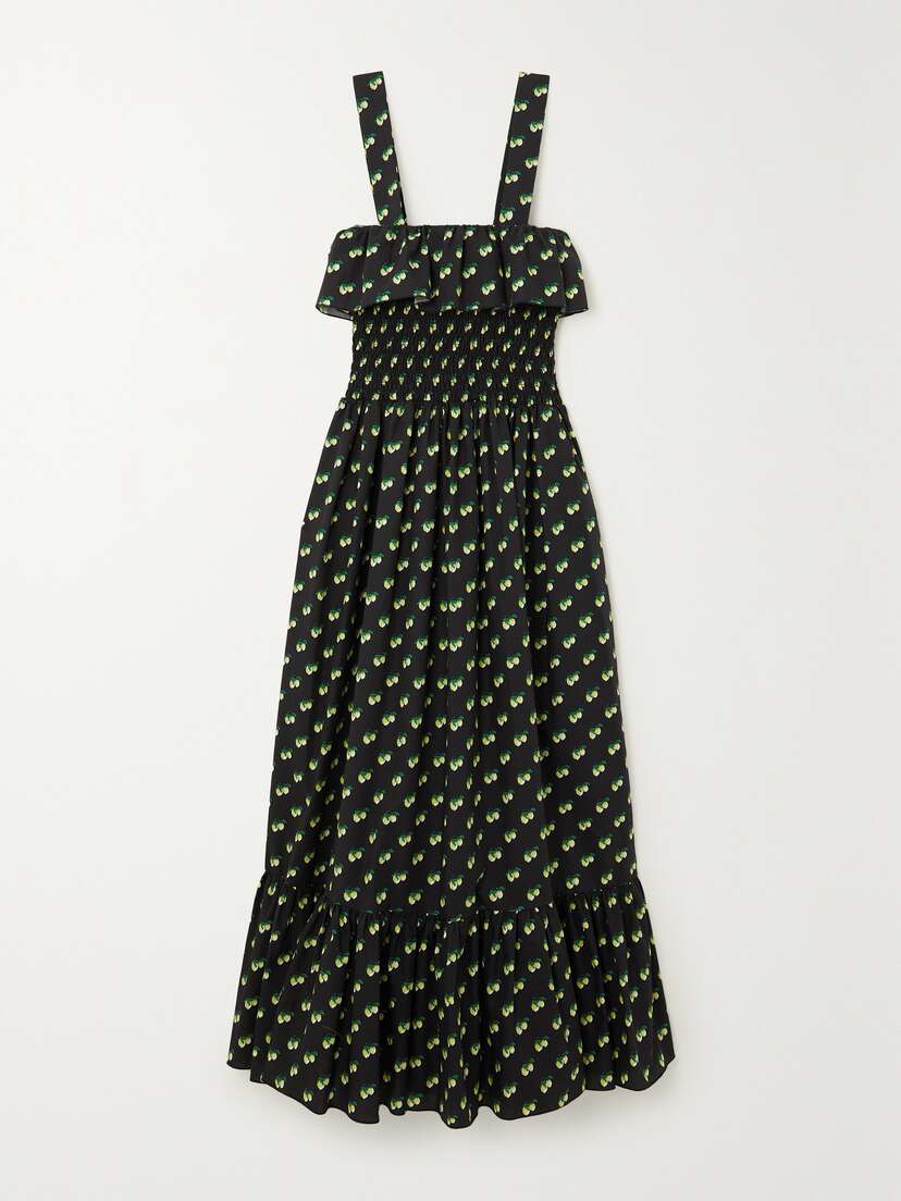 La DoubleJ Sunkissed Convertible Shirred Printed Cotton-poplin Maxi Dress