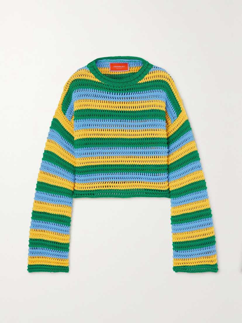 La DoubleJ Open-knit Cotton-blend Cropped Sweater - x large