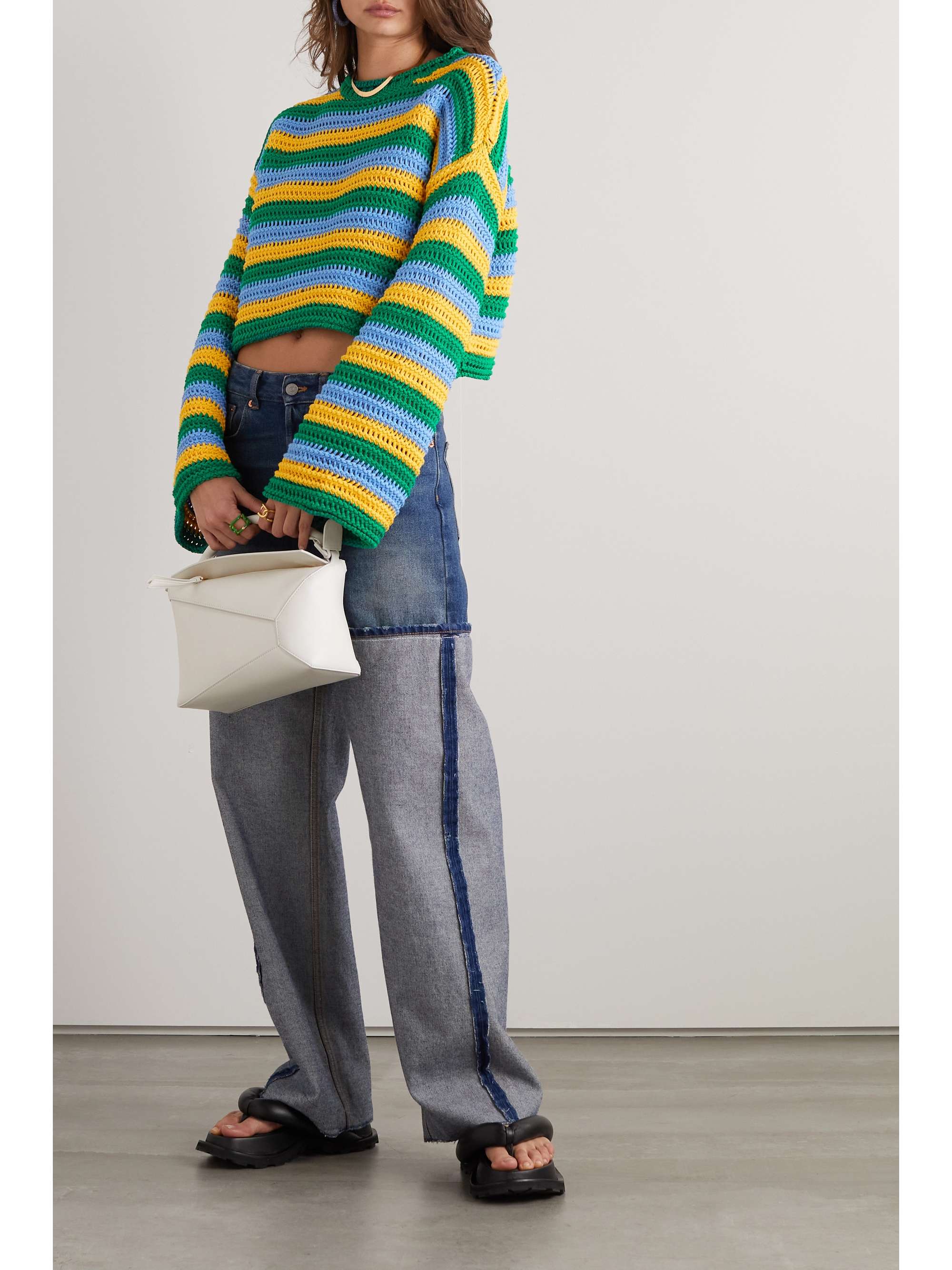 LA DOUBLEJ Open-knit cotton-blend cropped sweater