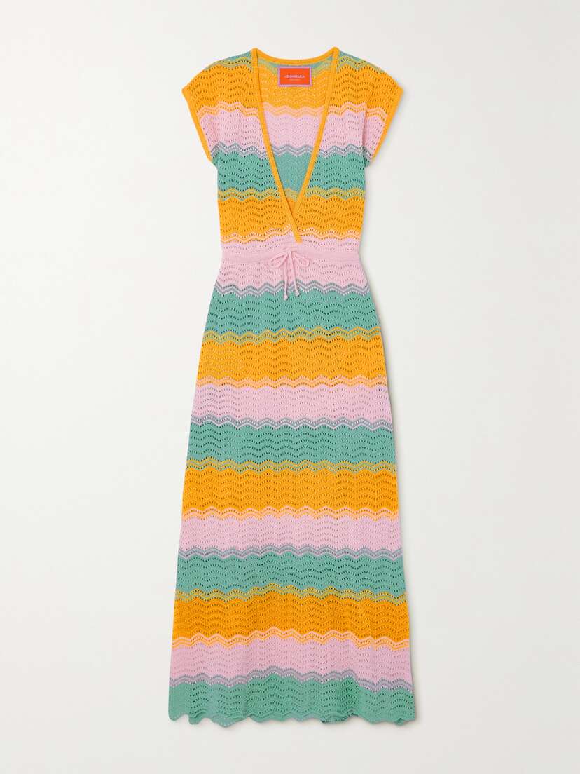 La DoubleJ Salty Skin Striped Crocheted Cotton Maxi Dress