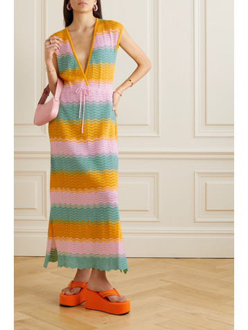 La DoubleJ Salty Skin striped crocheted cotton maxi dress