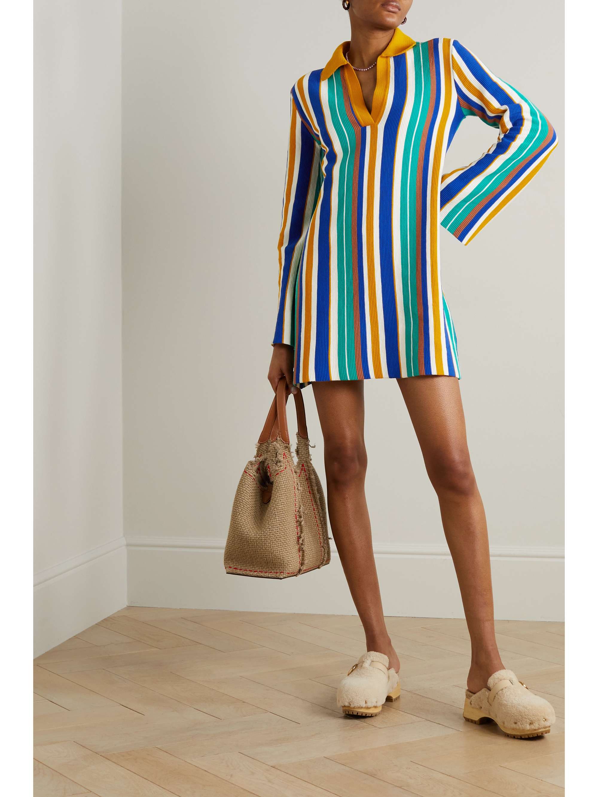 LA DOUBLEJ Bay striped ribbed cotton mini dress