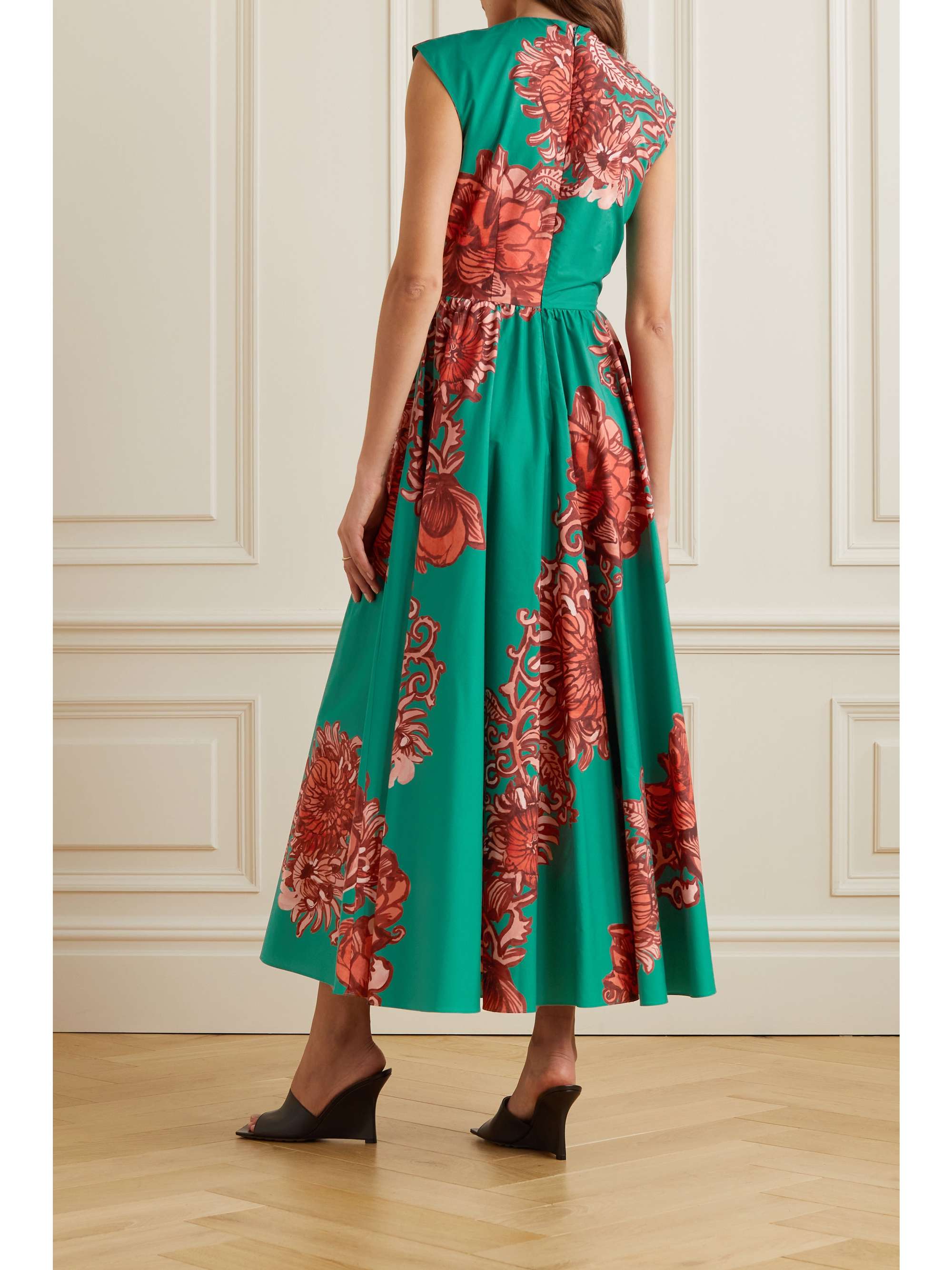 LA DOUBLEJ Cutout floral-print cotton-poplin maxi dress
