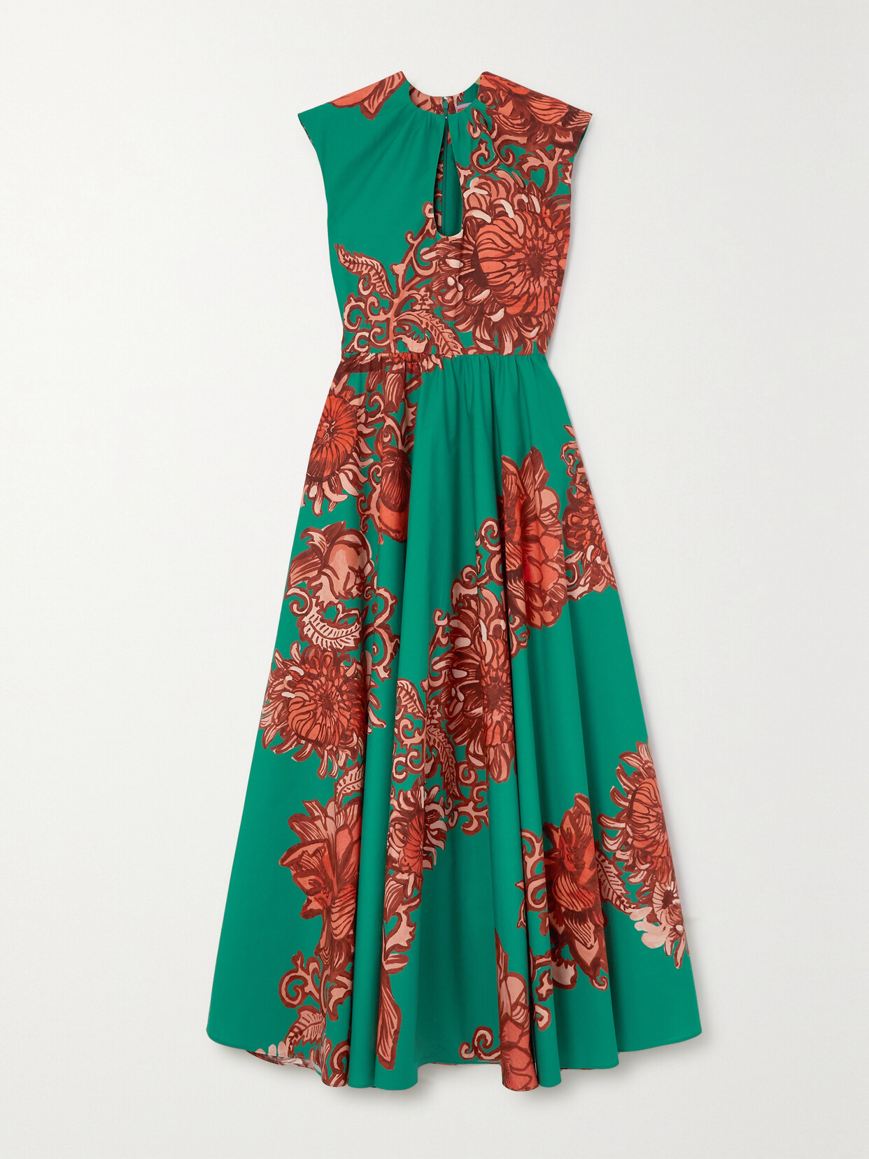 La DoubleJ - Cutout Floral-print Cotton-poplin Maxi Dress - Green