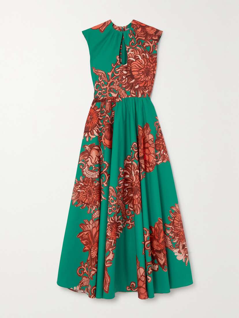 La DoubleJ Cutout Floral-print Cotton-poplin Maxi Dress