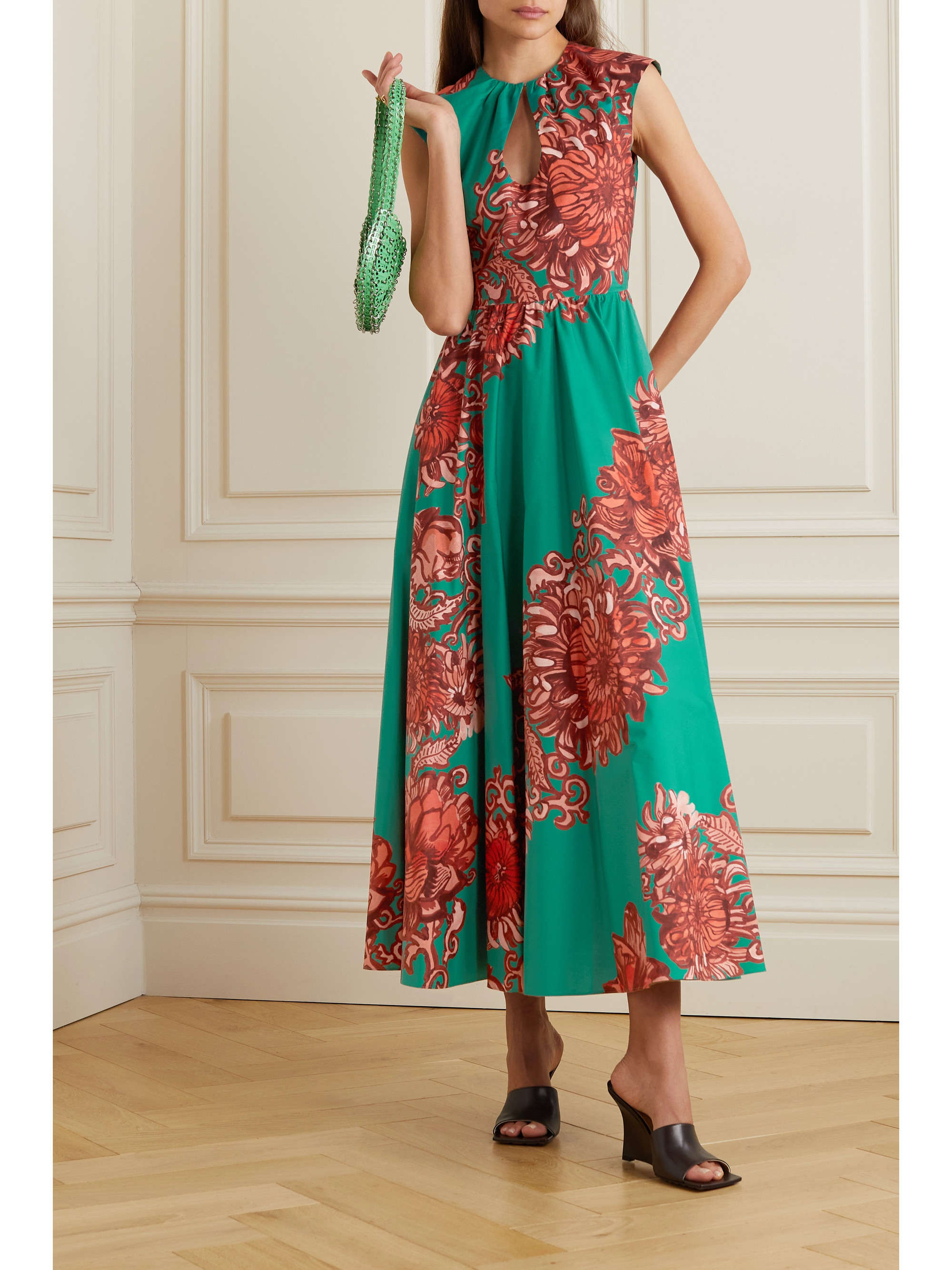 La DoubleJ Cutout floral-print cotton-poplin maxi dress