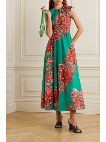 La DoubleJ Cutout floral-print cotton-poplin maxi dress