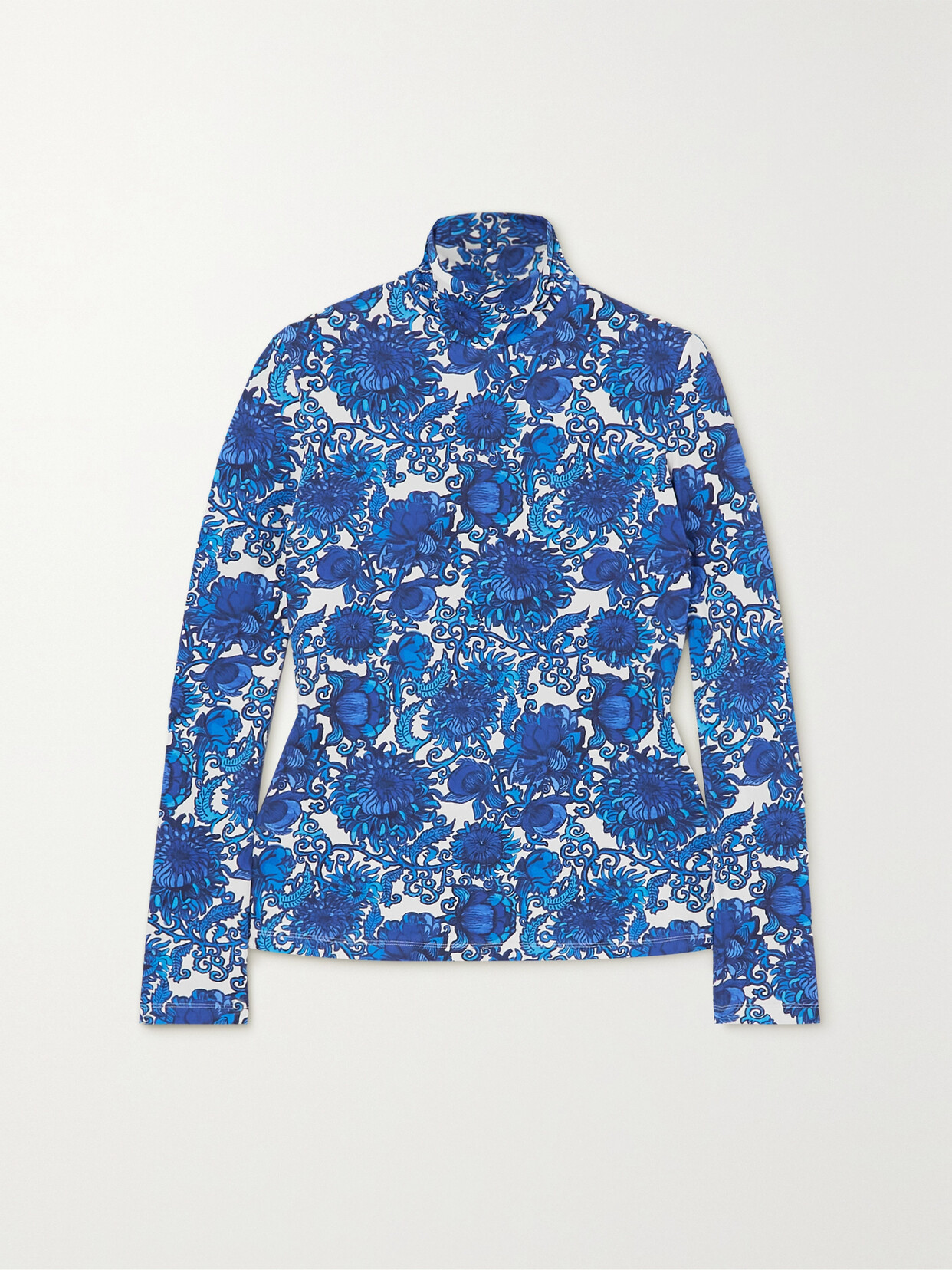 La DoubleJ - Printed Stetch-satin Turtleneck Top - Blue