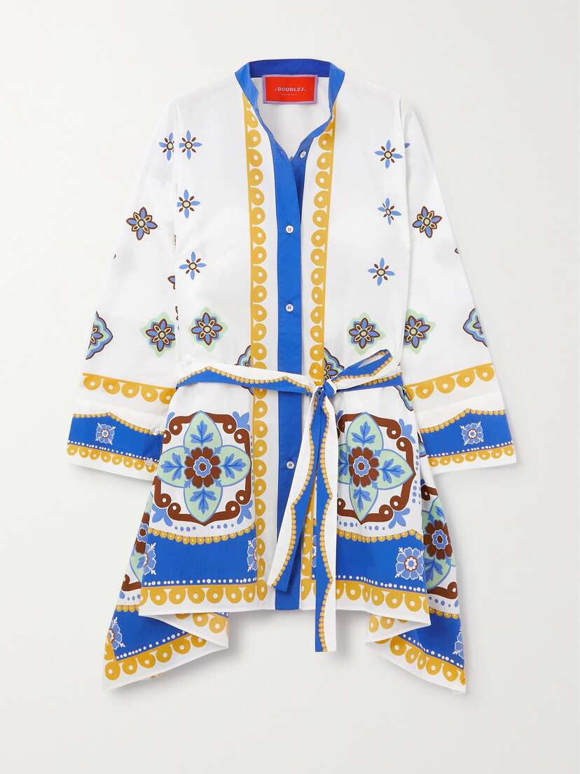 La DoubleJ Belted Printed Cotton-poplin Mini Shirt Dress
