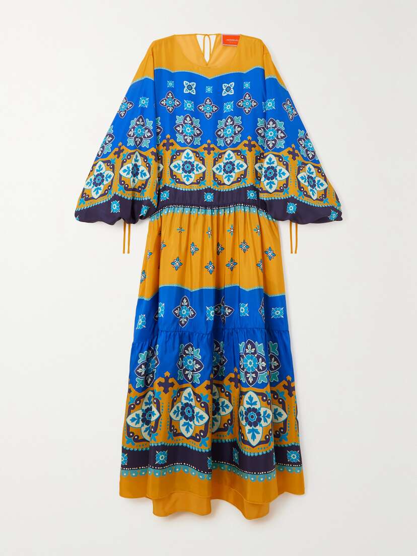 La DoubleJ Vesta Tiered Printed Silk-voile Maxi Dress
