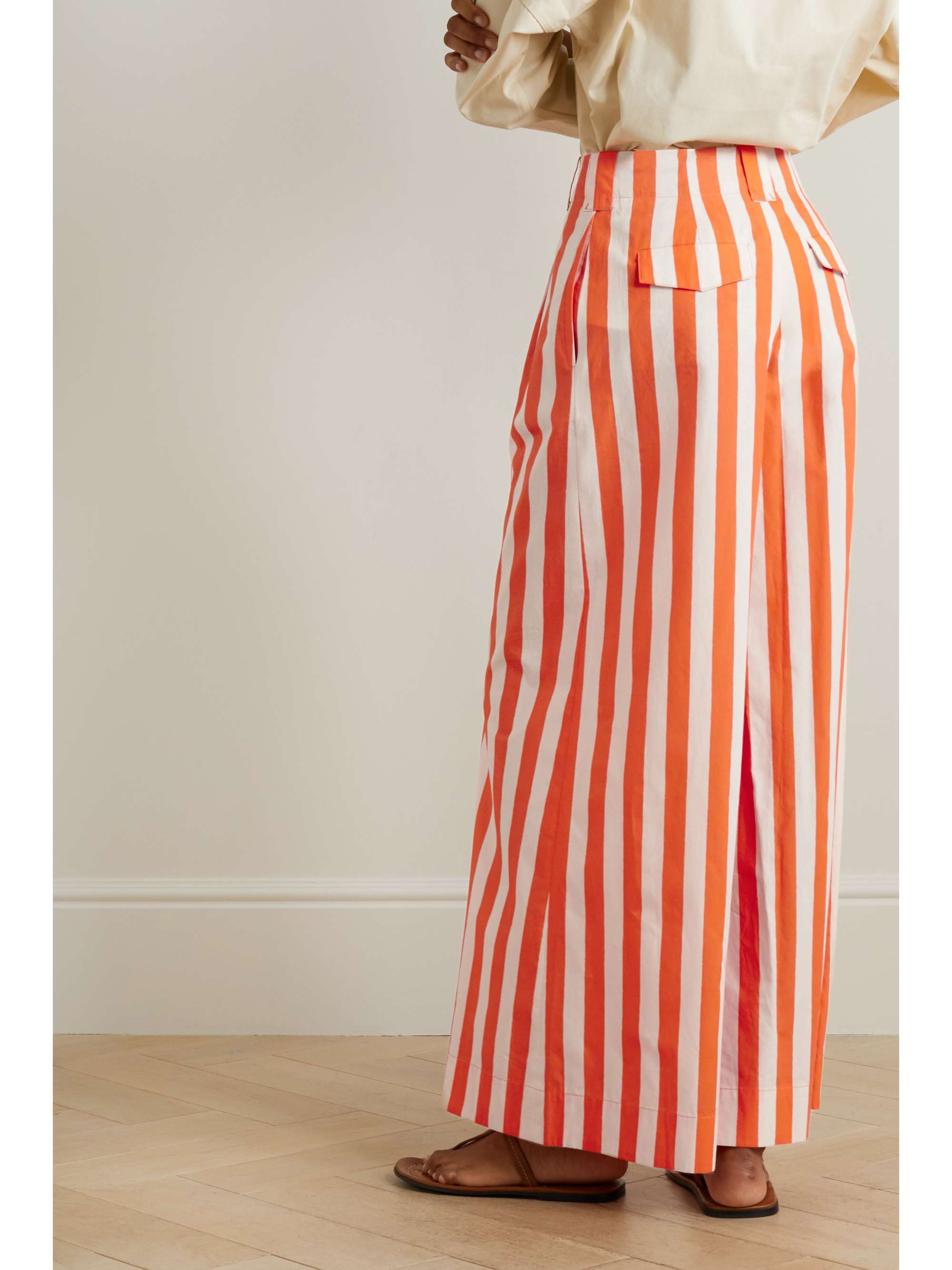 LA DOUBLEJ Striped cotton-poplin wide-leg pants