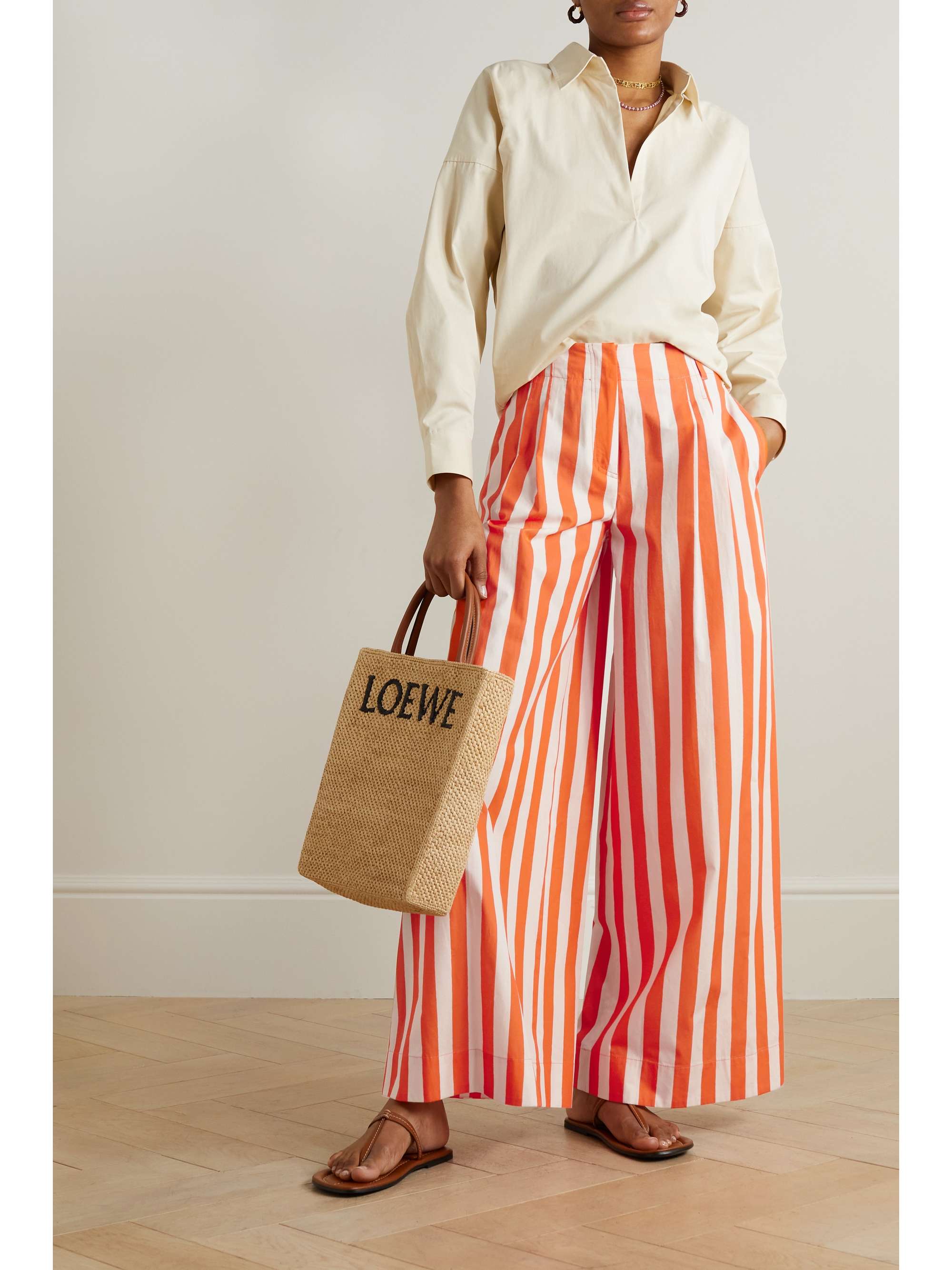 LA DOUBLEJ Striped cotton-poplin wide-leg pants