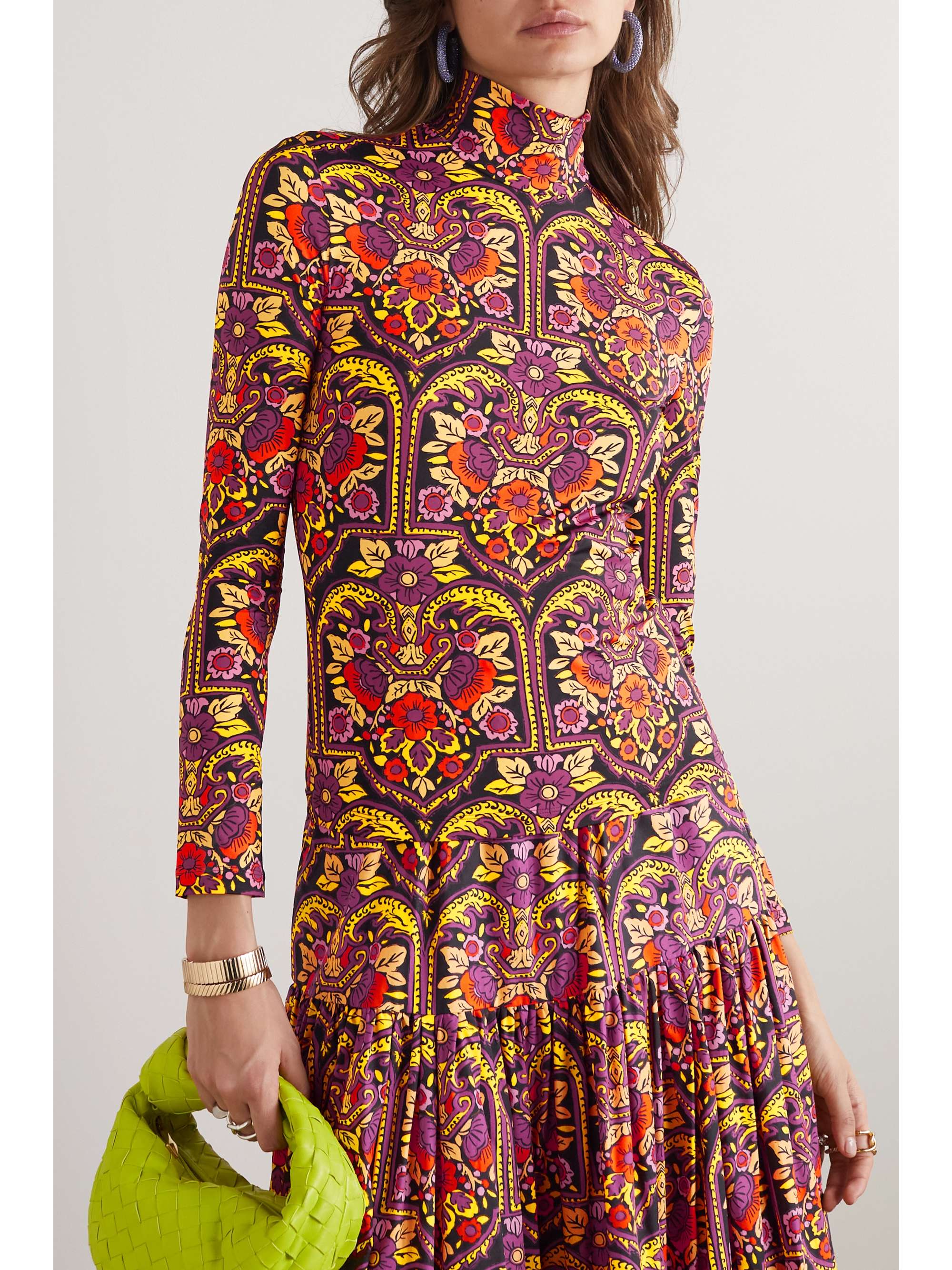 LA DOUBLEJ Printed stetch-satin turtleneck top