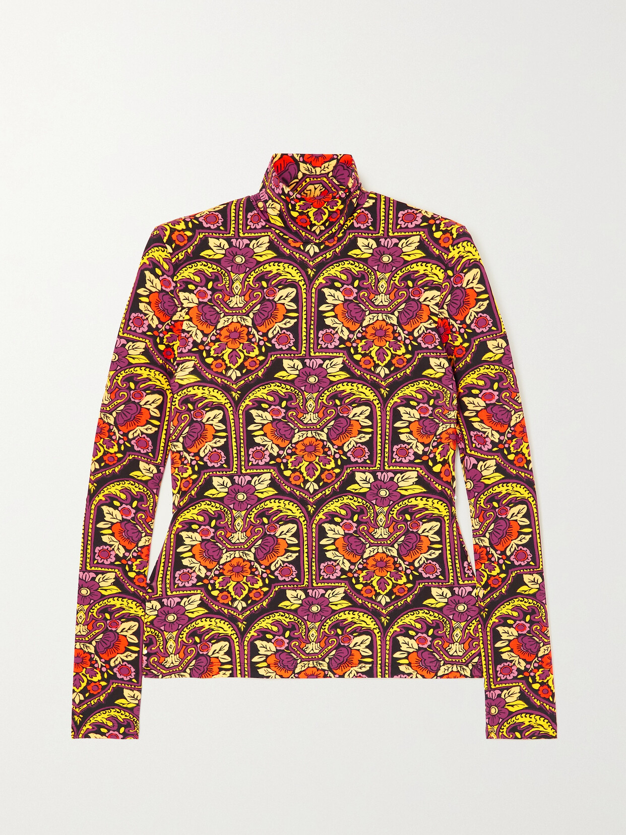 La DoubleJ - Printed Stetch-satin Turtleneck Top - Orange