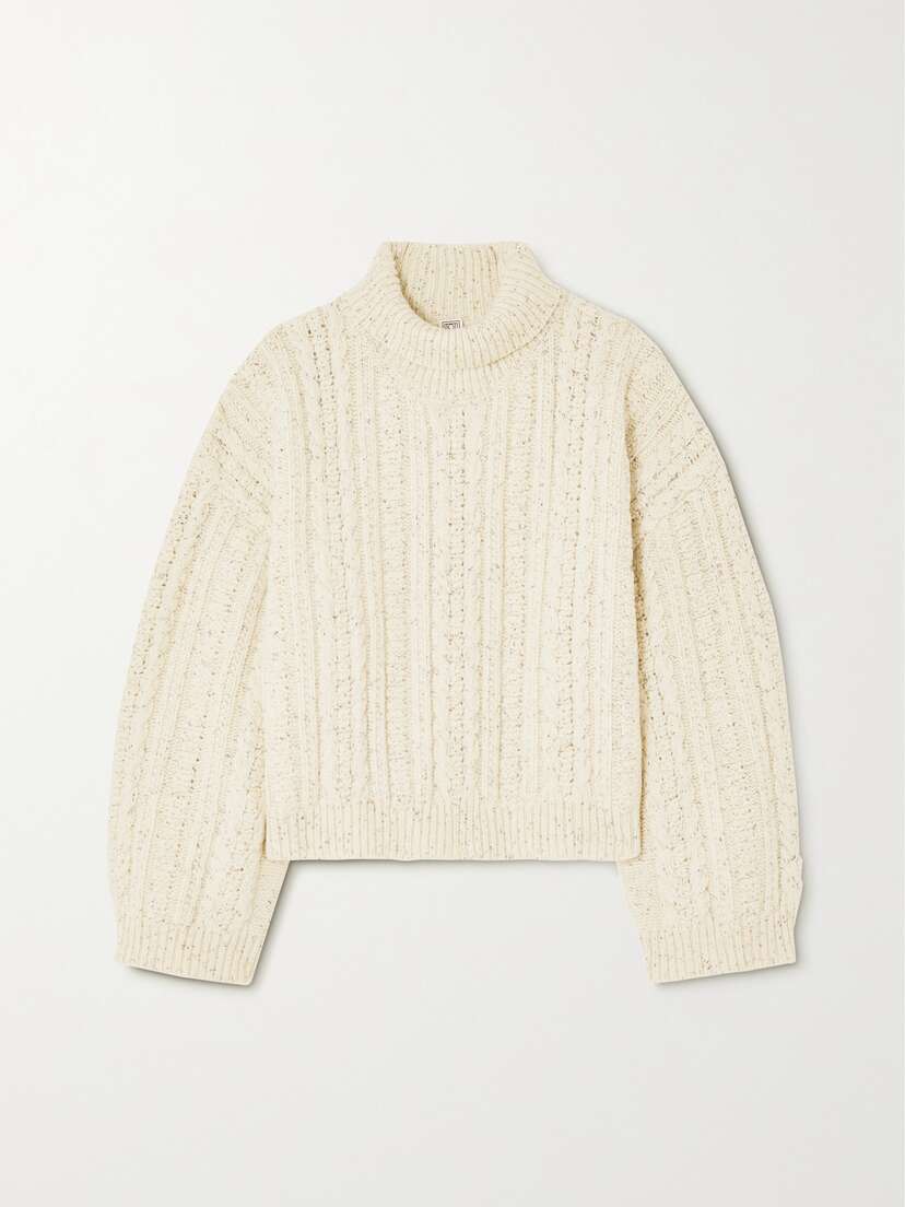 TOTEME Mélange Cable-knit Wool-blend Turtleneck Sweater