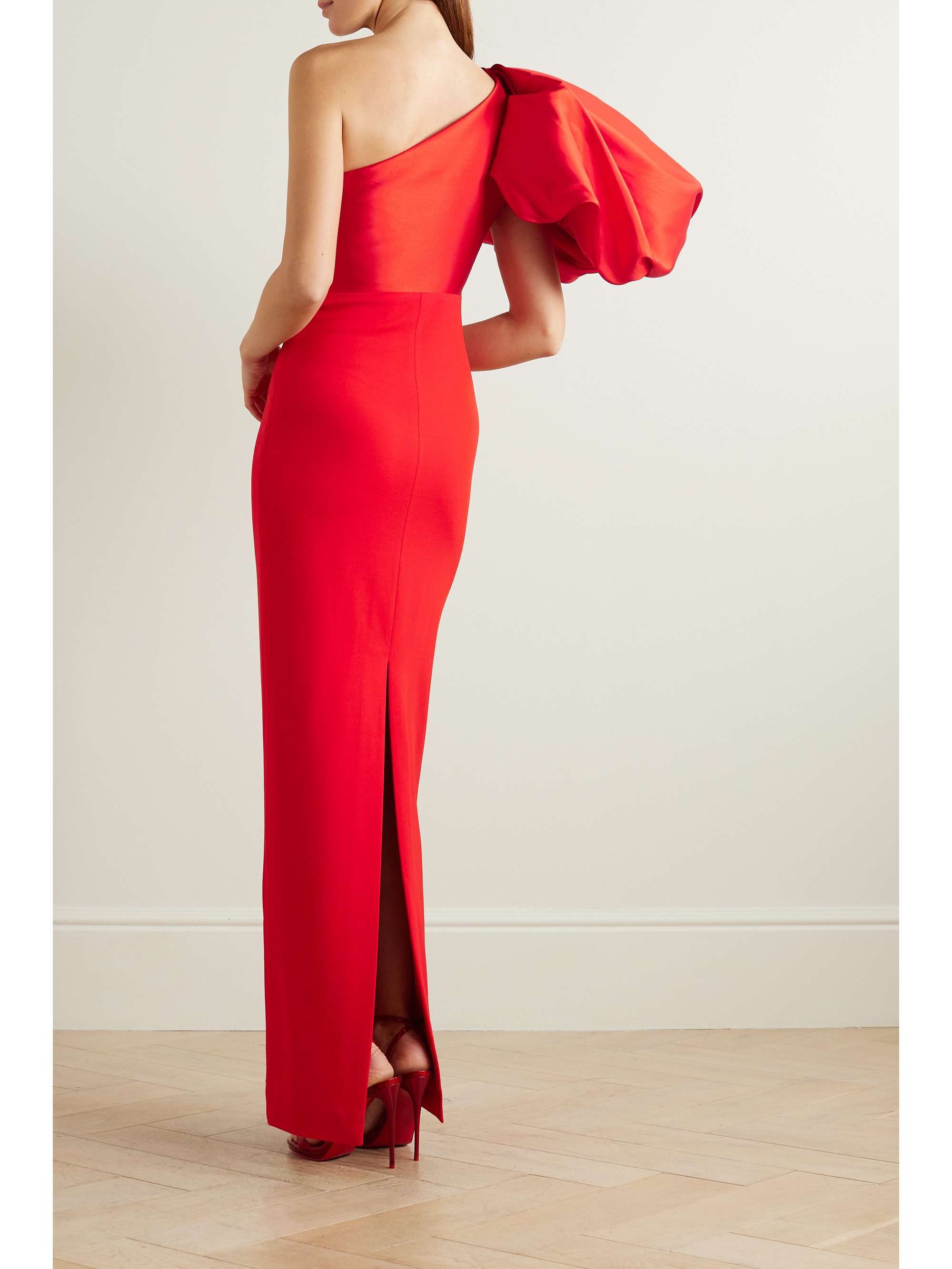 SOLACE LONDON Karli one-shoulder gathered faille and stretch-crepe maxi dress