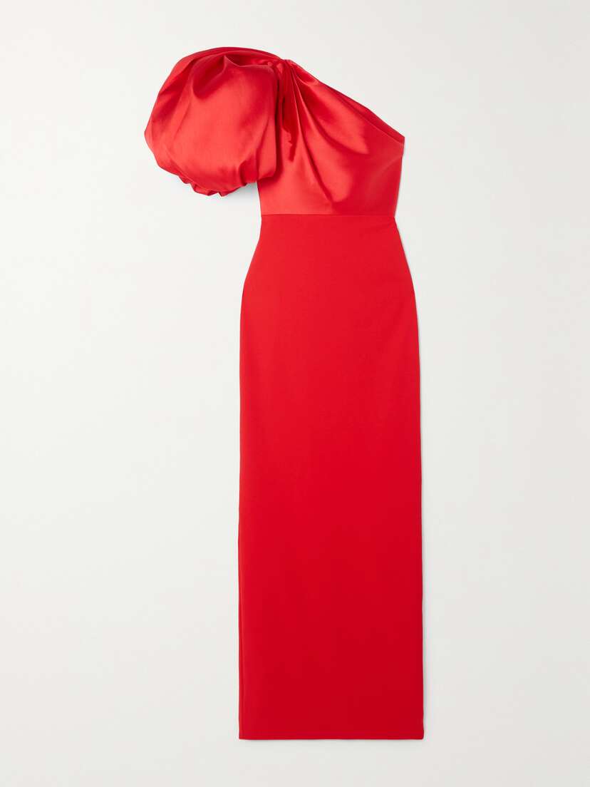 Solace London Karli One-shoulder Gathered Faille And Stretch-crepe Maxi Dress - UK 16