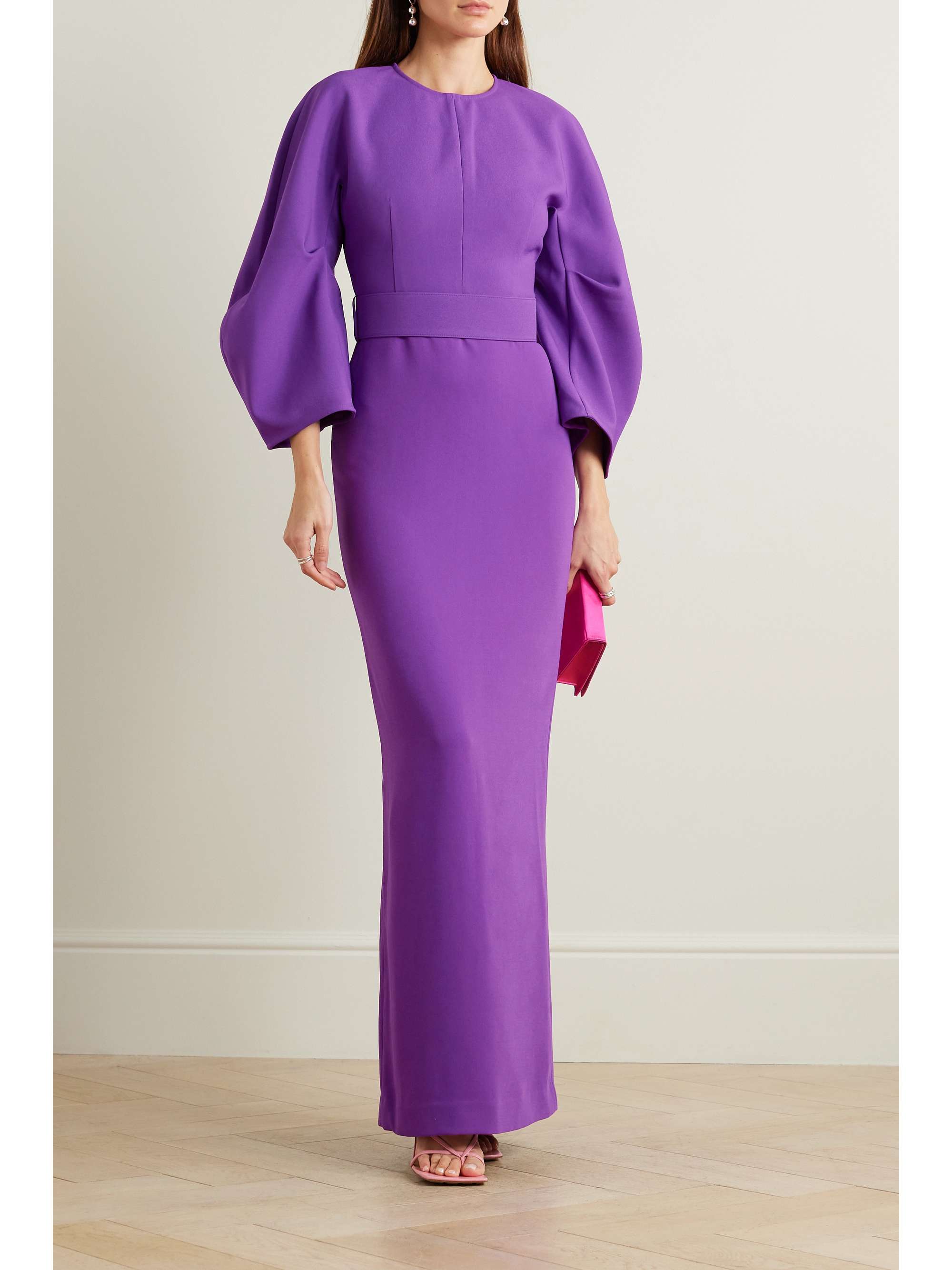 SOLACE LONDON Allegra belted crepe maxi dress