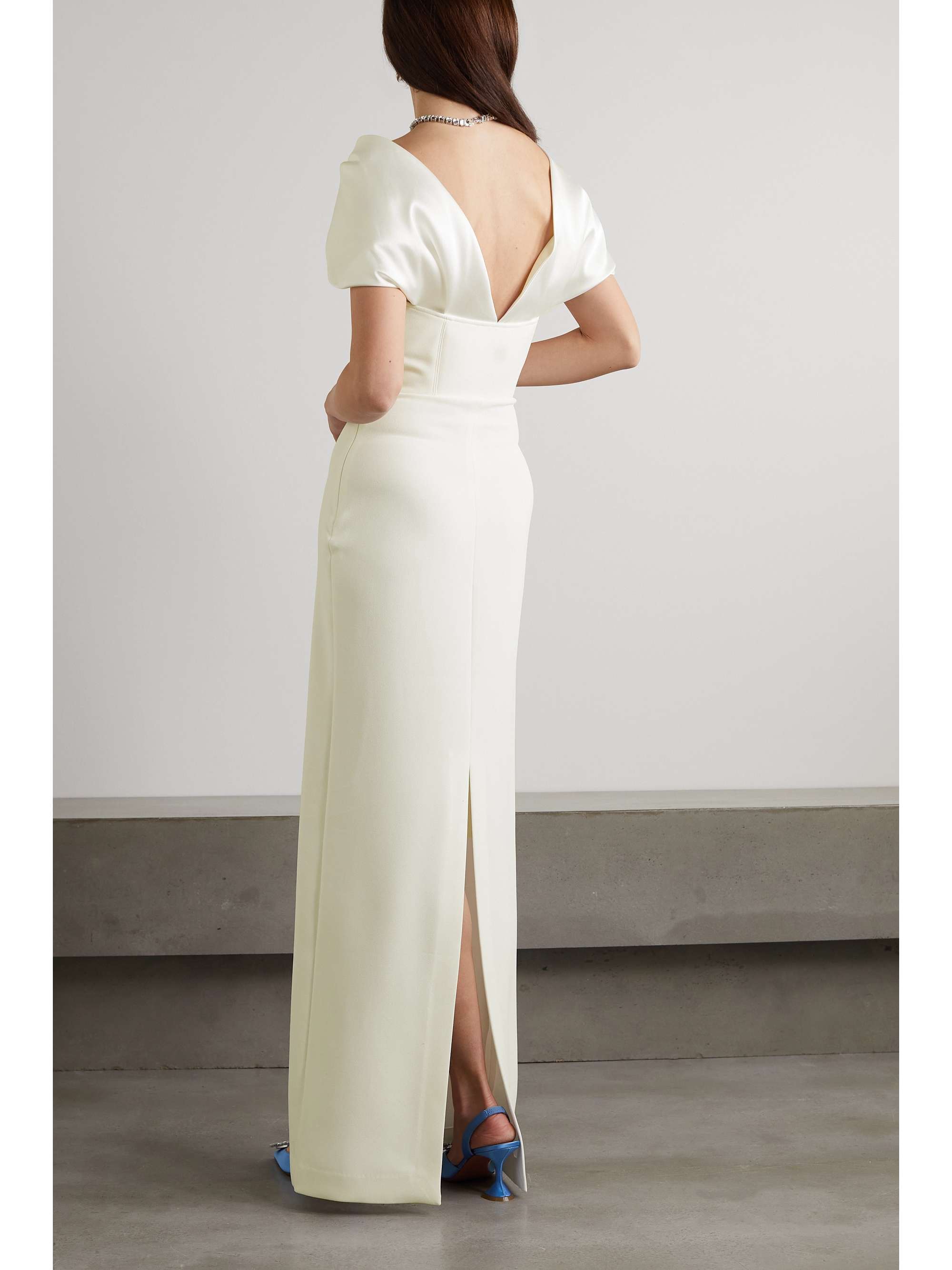 SOLACE LONDON Dakota off-the-shoulder crepe and satin-twill gown