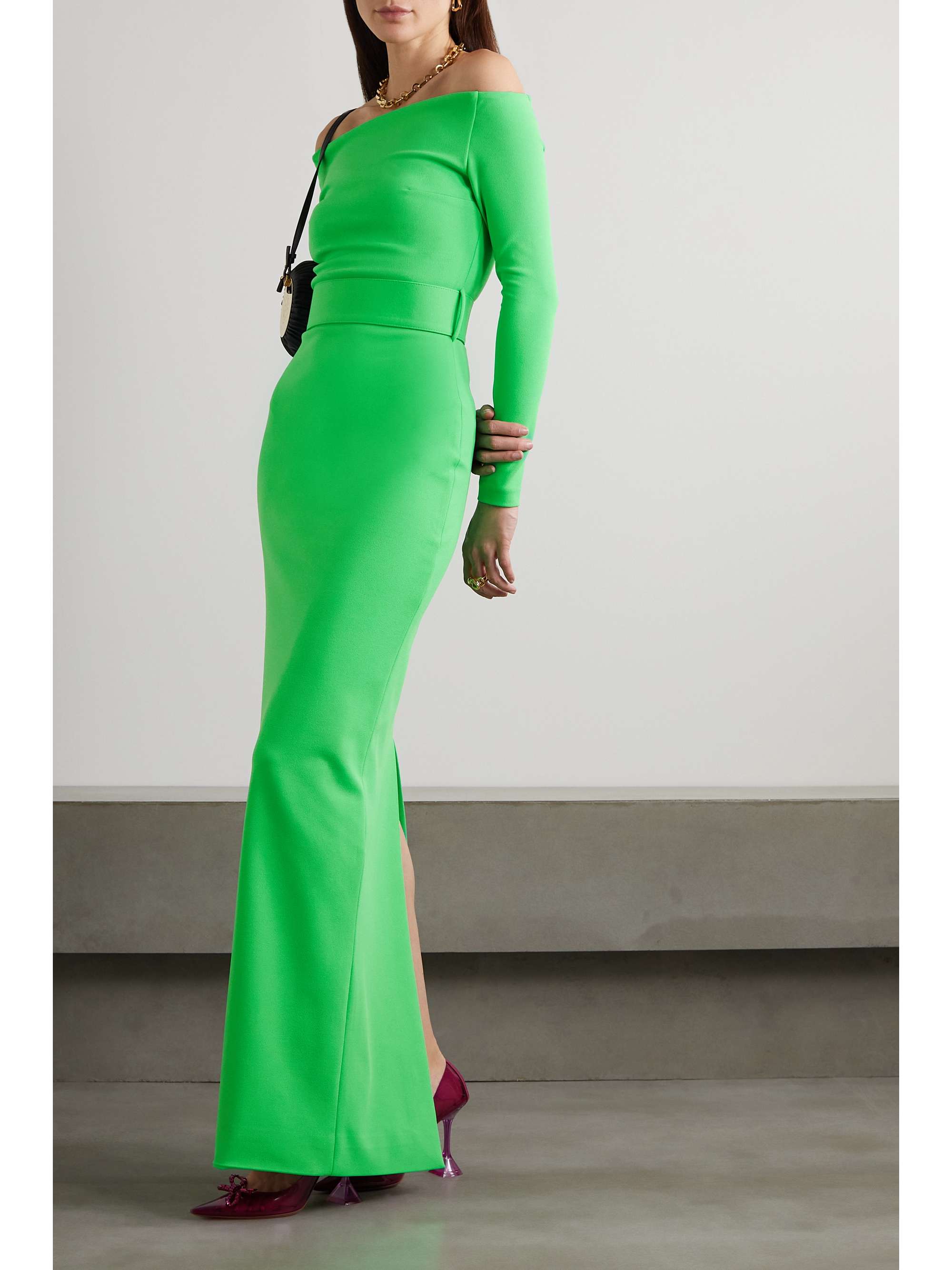 SOLACE LONDON Sabina off-the-shoulder stretch-crepe maxi dress