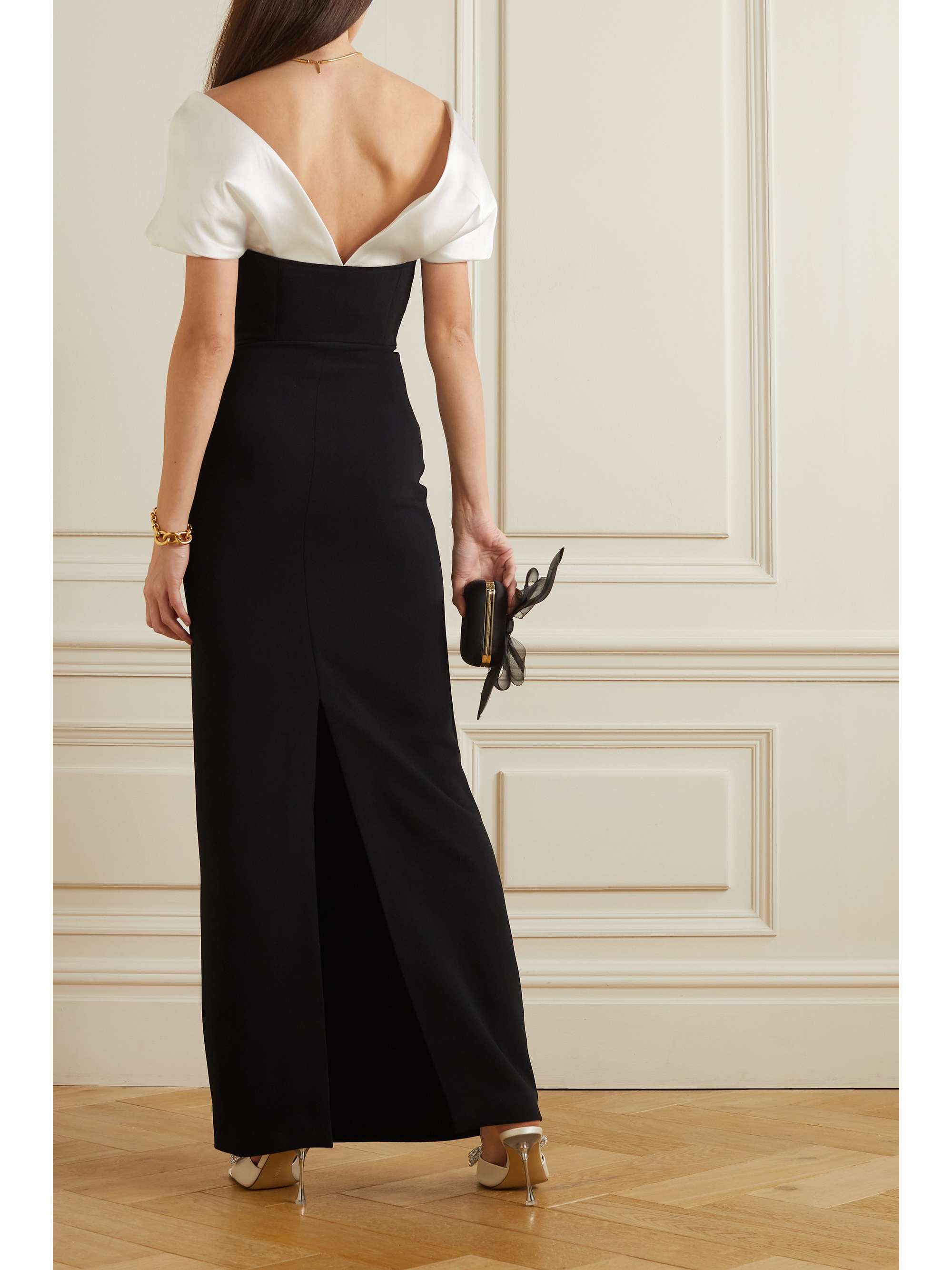 SOLACE LONDON Dakota off-the-shoulder crepe and satin-twill gown