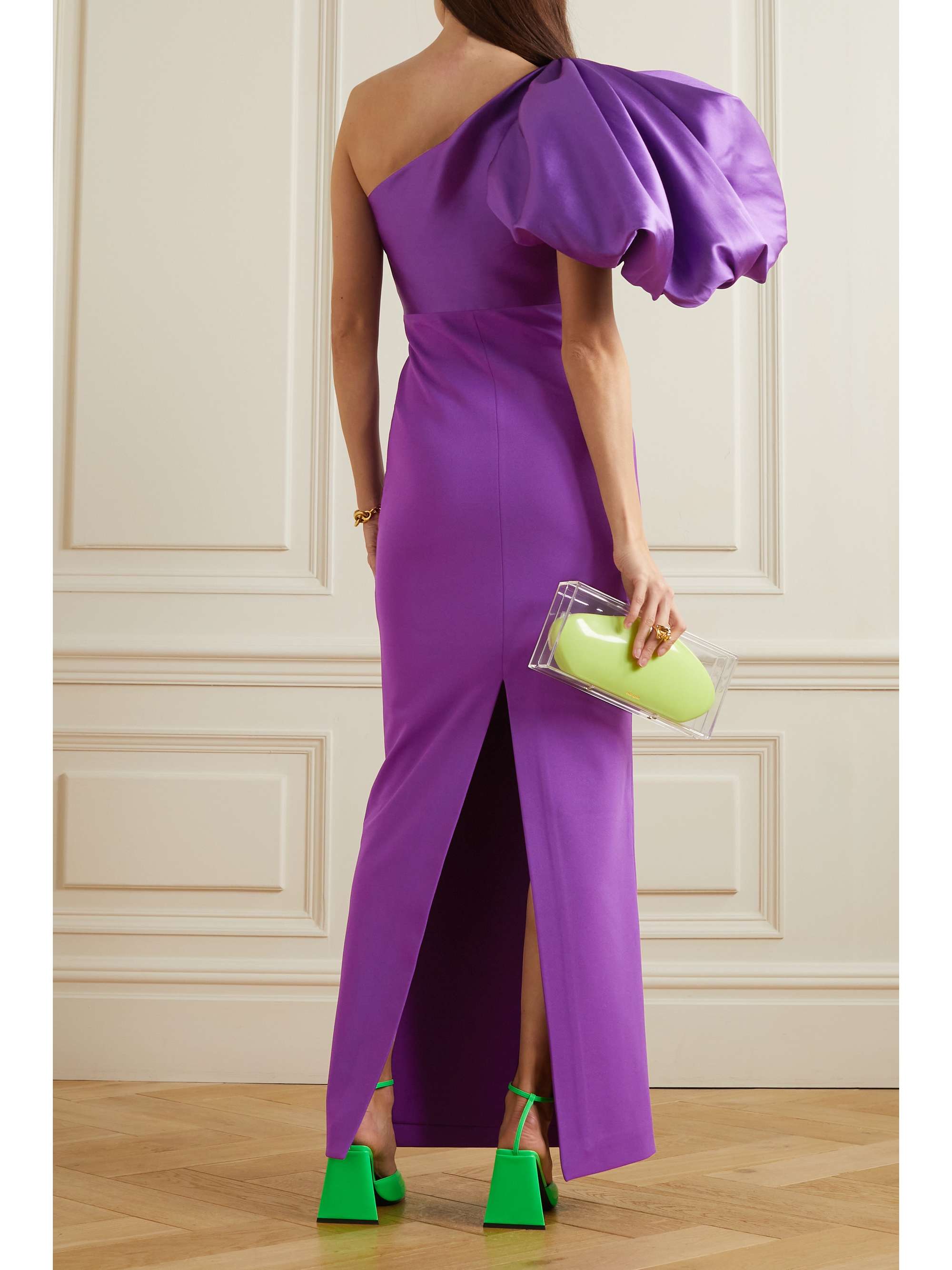 SOLACE LONDON Karli one-shoulder gathered faille and stretch-crepe maxi dress