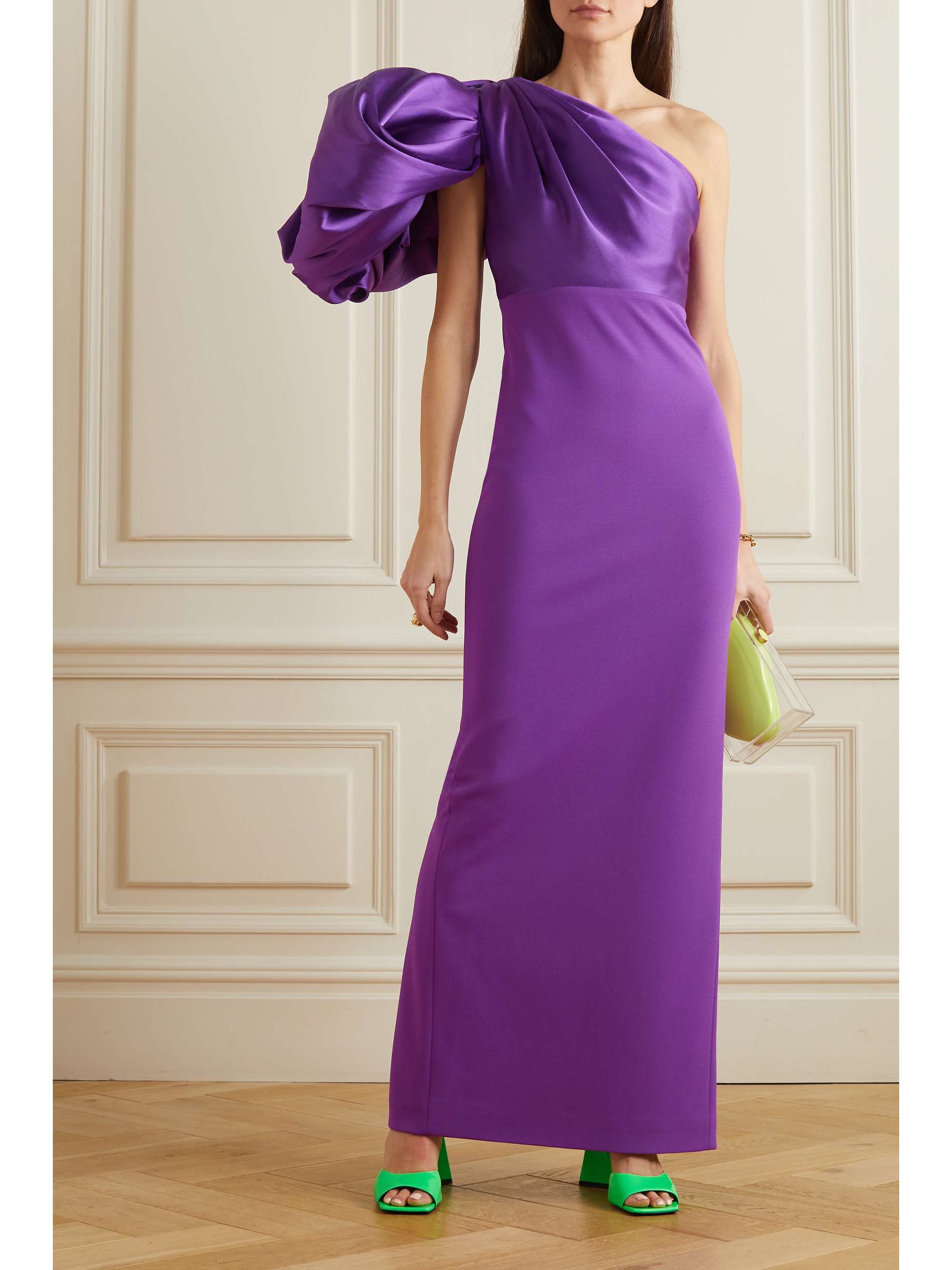 SOLACE LONDON Karli one-shoulder gathered faille and stretch-crepe maxi dress