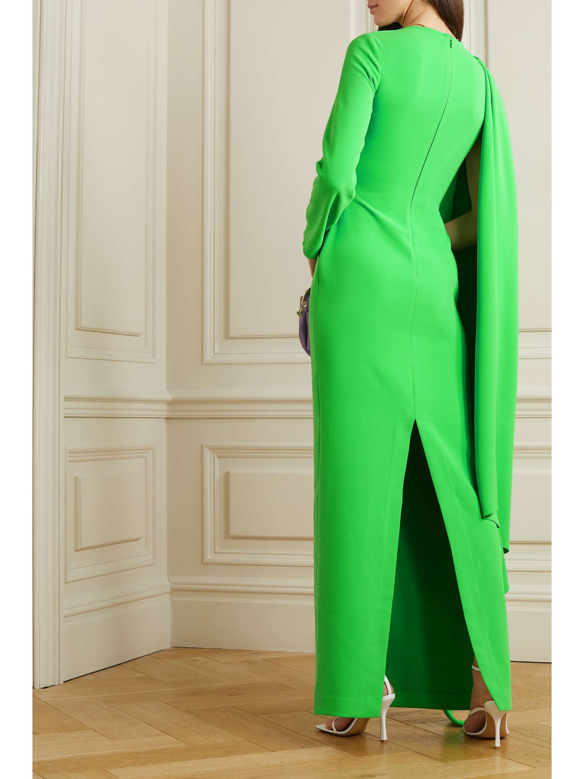 SOLACE LONDON Lydia one-sleeve cape-effect crepe maxi dress