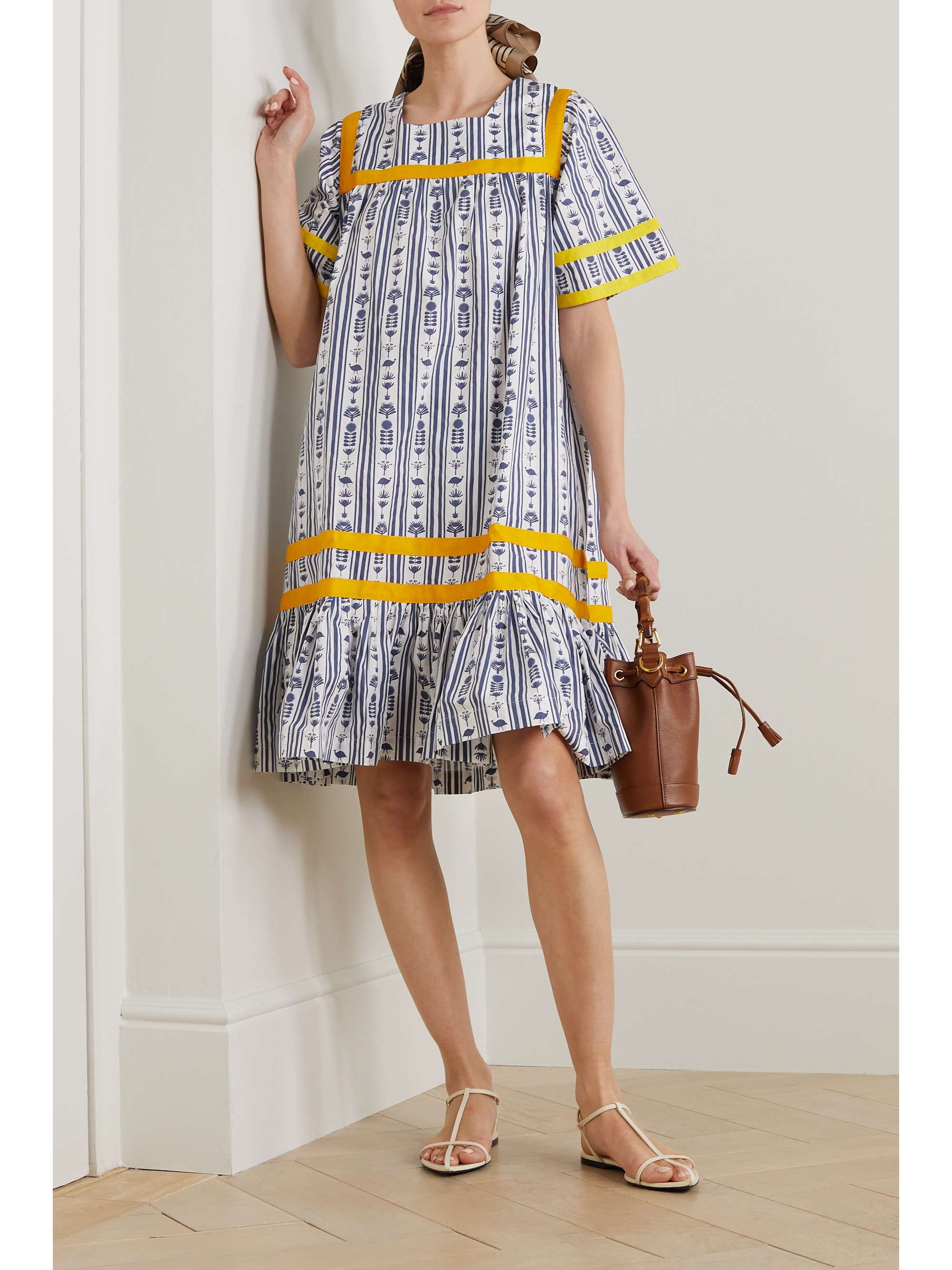 SINDISO KHUMALO bingtrimmed printed cottoncanvas dress NETAPORTER