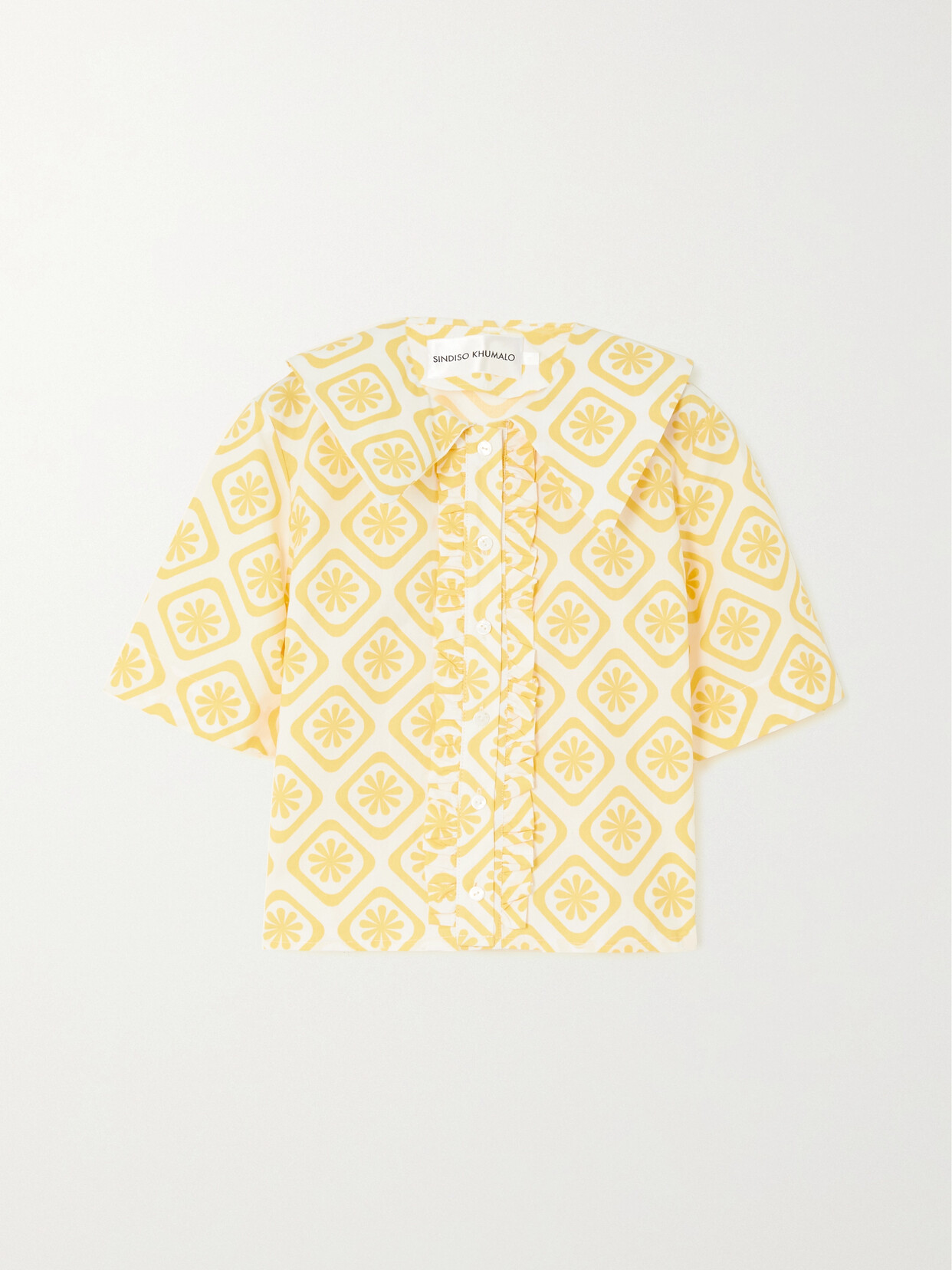 SINDISO KHUMALO Gloria Ruffled Printed Cotton-poplin Shirt - Yellow