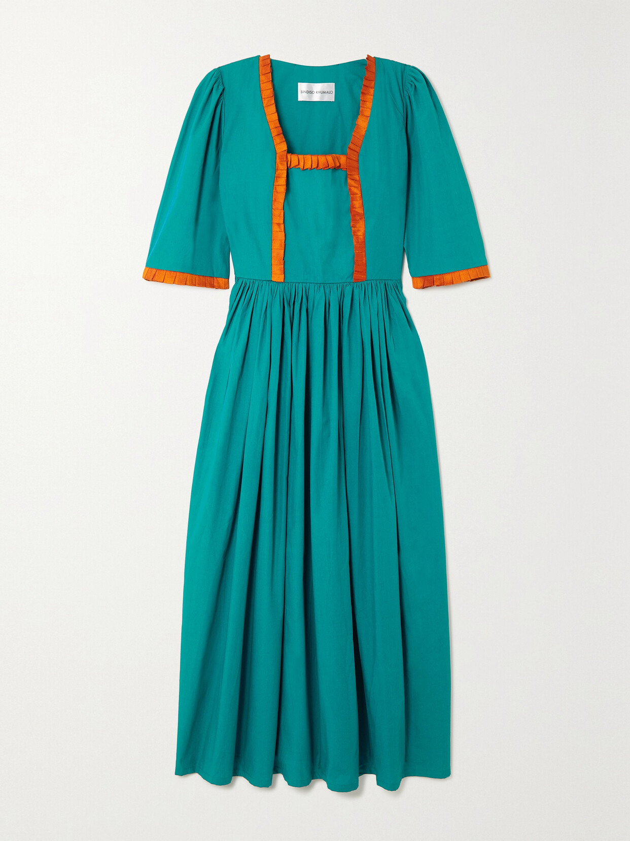 SINDISO KHUMALO - Thina Pleated Dupioni-trimmed Cotton-canvas Maxi Dress - Blue