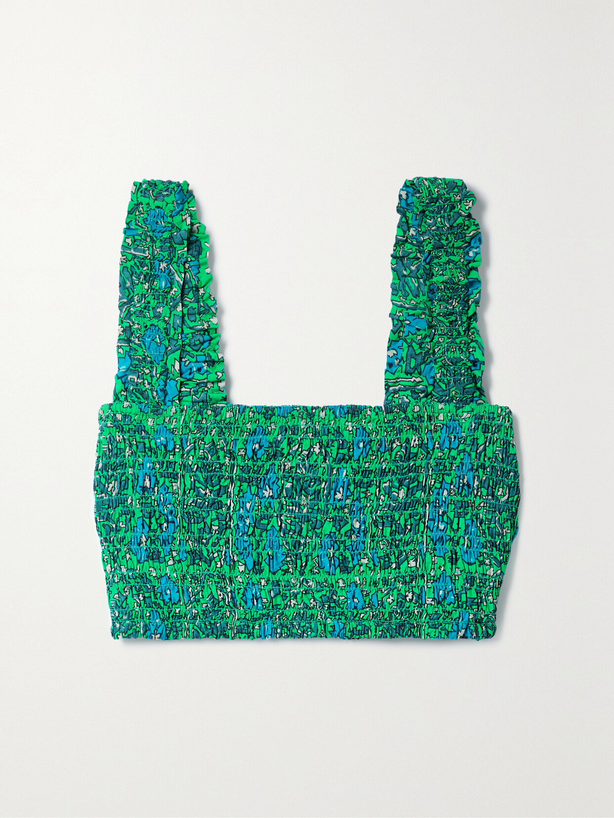 RHODE Tanya Cropped Shirred Printed Cotton-poplin Top - Blue